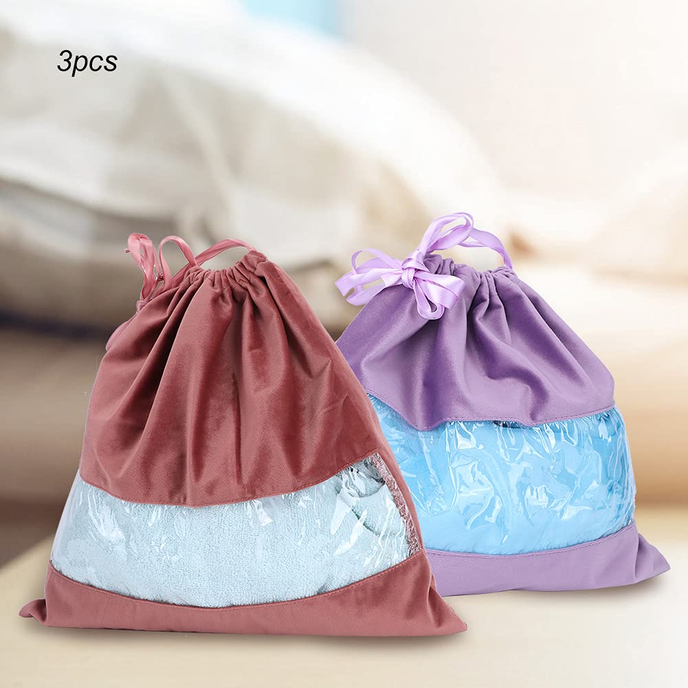 3pcs Velvet Drawstring Cosmetic Bags for Makeup, Shoes & Travel