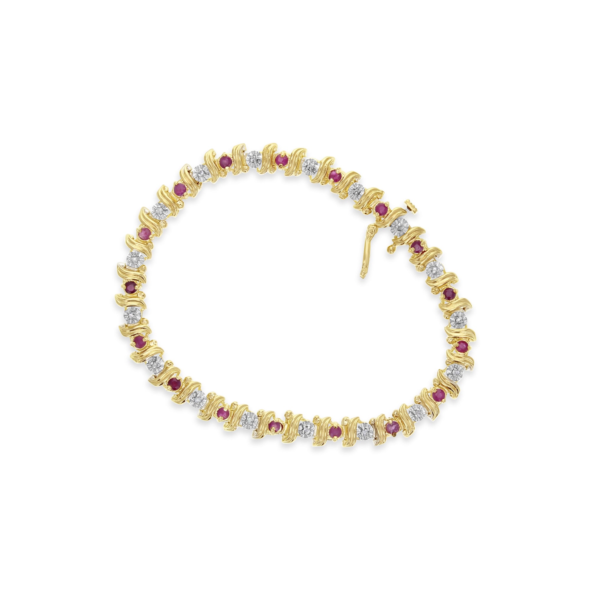 2 Carat S-Shaped Diamond & Ruby Tennis Bracelet for Women - Elegant Jewelry Gift for Anniversary, Wedding & Special Occasions