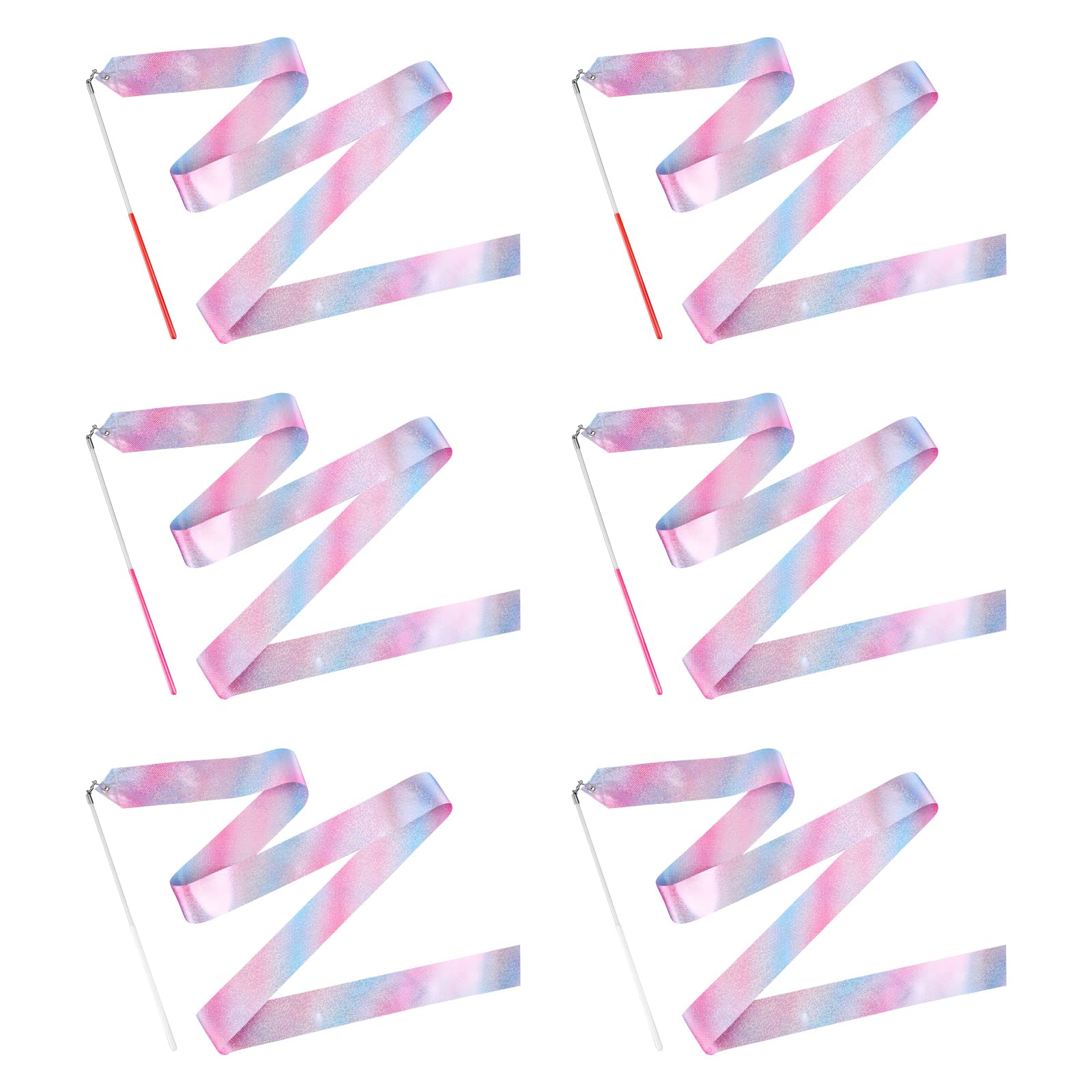 KINBOM 78.7 Inch Sparkling Dance Ribbon Set - 6 Pack Pink Twirling Streamers with Ribbon Wands for Kids Gymnastics, Talent Shows & Artistic Training | Perfect for Dance Performances, Cheerleading Routines & Birthday Party Activities