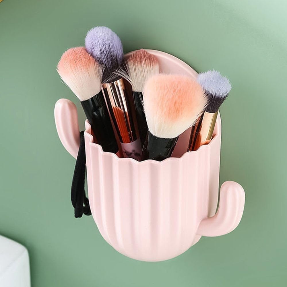 1PCS Cactus Toothbrush Holder - Self-Adhesive Bathroom Organizer with Drain Shelf, Cute Cartoon Succulent Design (Dark Green) | Perfect for Kids' Bathrooms, Dorm Rooms & Small Space Organization