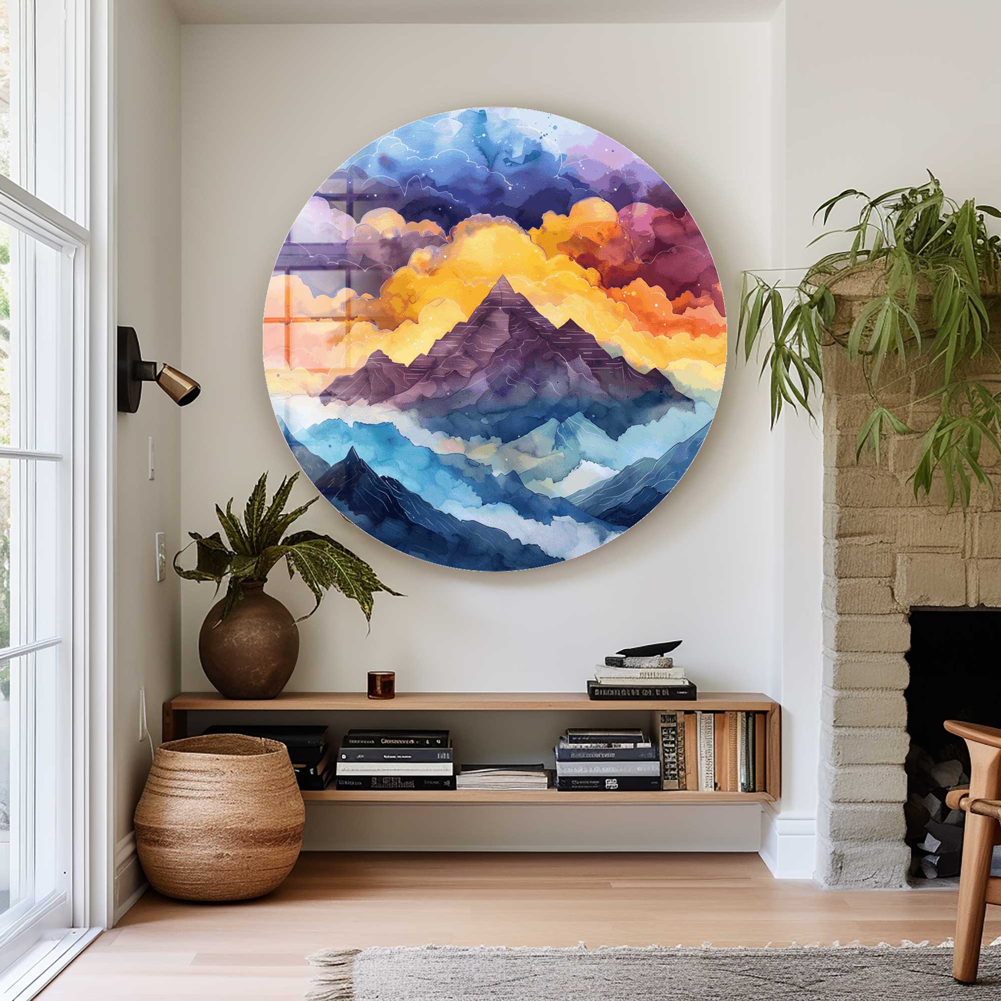 Peak on Clouds II Rounded Glass Wall Art - Modern Home Decor for Living Room, Bedroom & Office - Stunning 3D Glass Artwork for Wall Decor