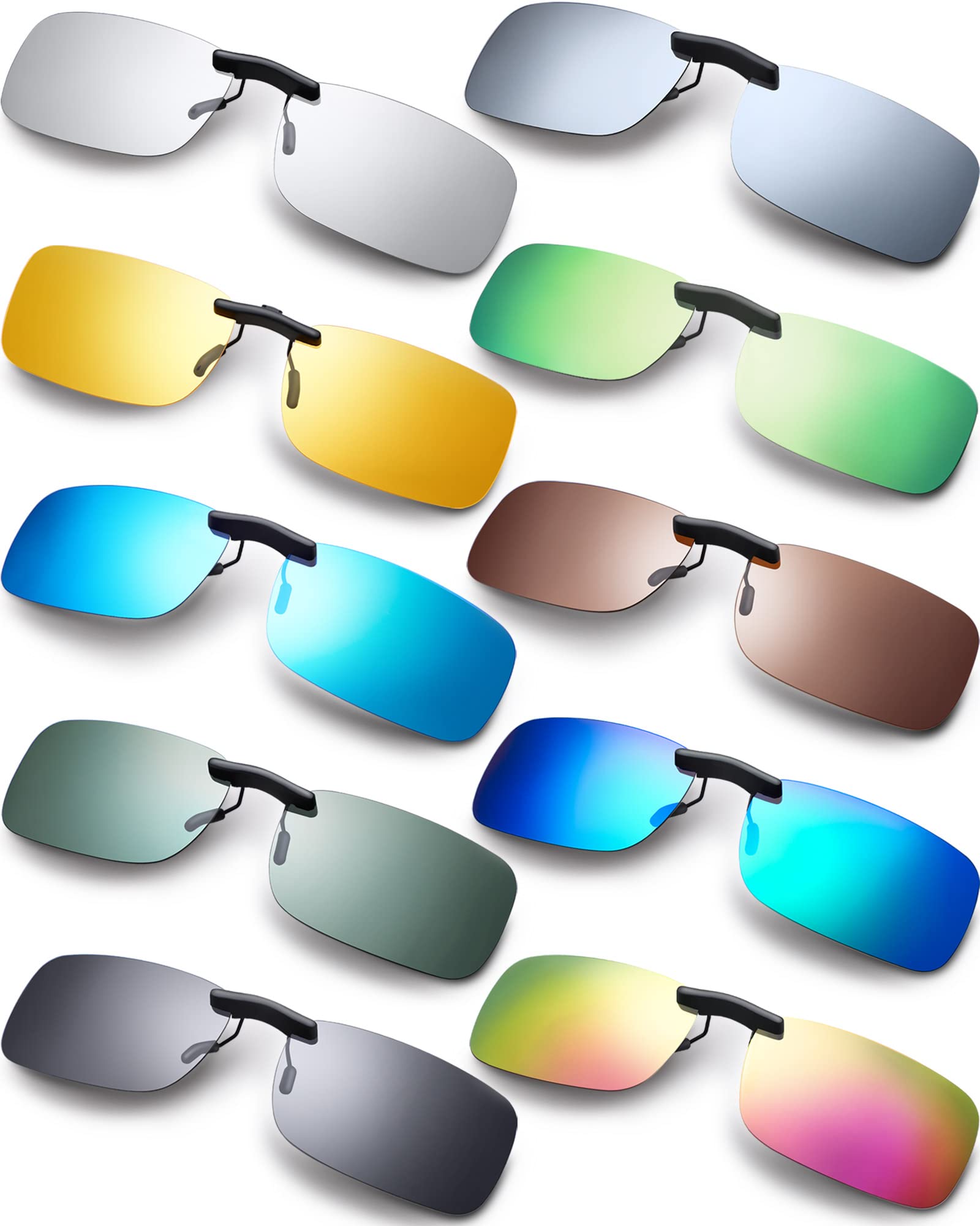 10 Pack Polarized Clip-On Rimless Sunglasses for Women & Men – UV Protection, Lightweight & Stylish for Driving, Fishing, and Outdoor Activities