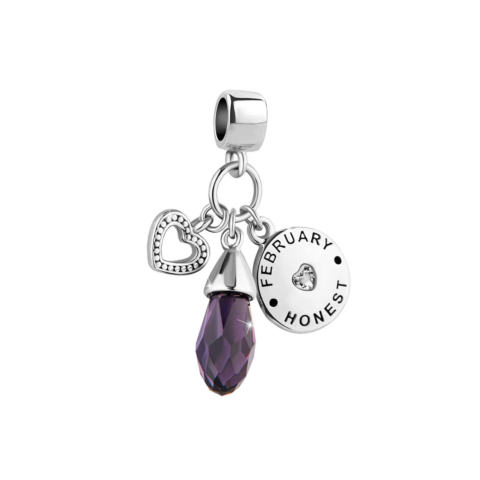 FGT Jan to Dec Birthstone Heart Crystal Dangle Charms for Pandora Bracelets | Women's Jewelry Gift for Birthday, Anniversary & Valentine's Day