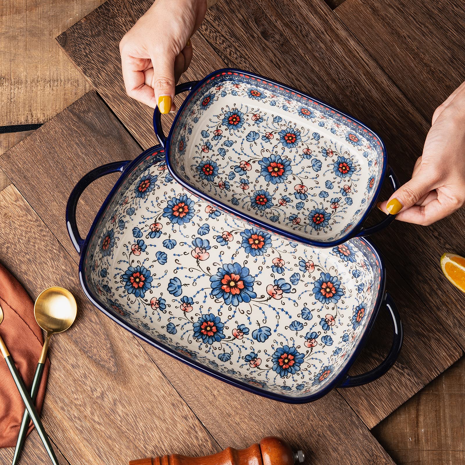 Blue Ceramic Baking Dish Set - 2-Piece Rectangular Casserole Pan for Lasagna, Oven Bakeware | Perfect for Family Dinners, Holiday Meals & Meal Prep