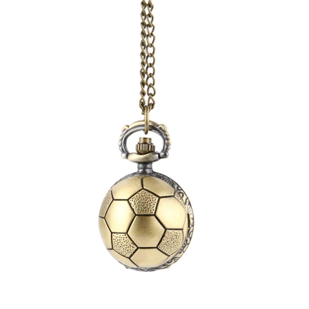 Vintage Bronze Soccer Ball Shaped Quartz Pocket Watch with Chain Necklace - Retro Round Timepiece for Men & Women - Perfect Gift for Soccer Fans, Collectors & Special Occasions (Birthday, Anniversary, Graduation)
