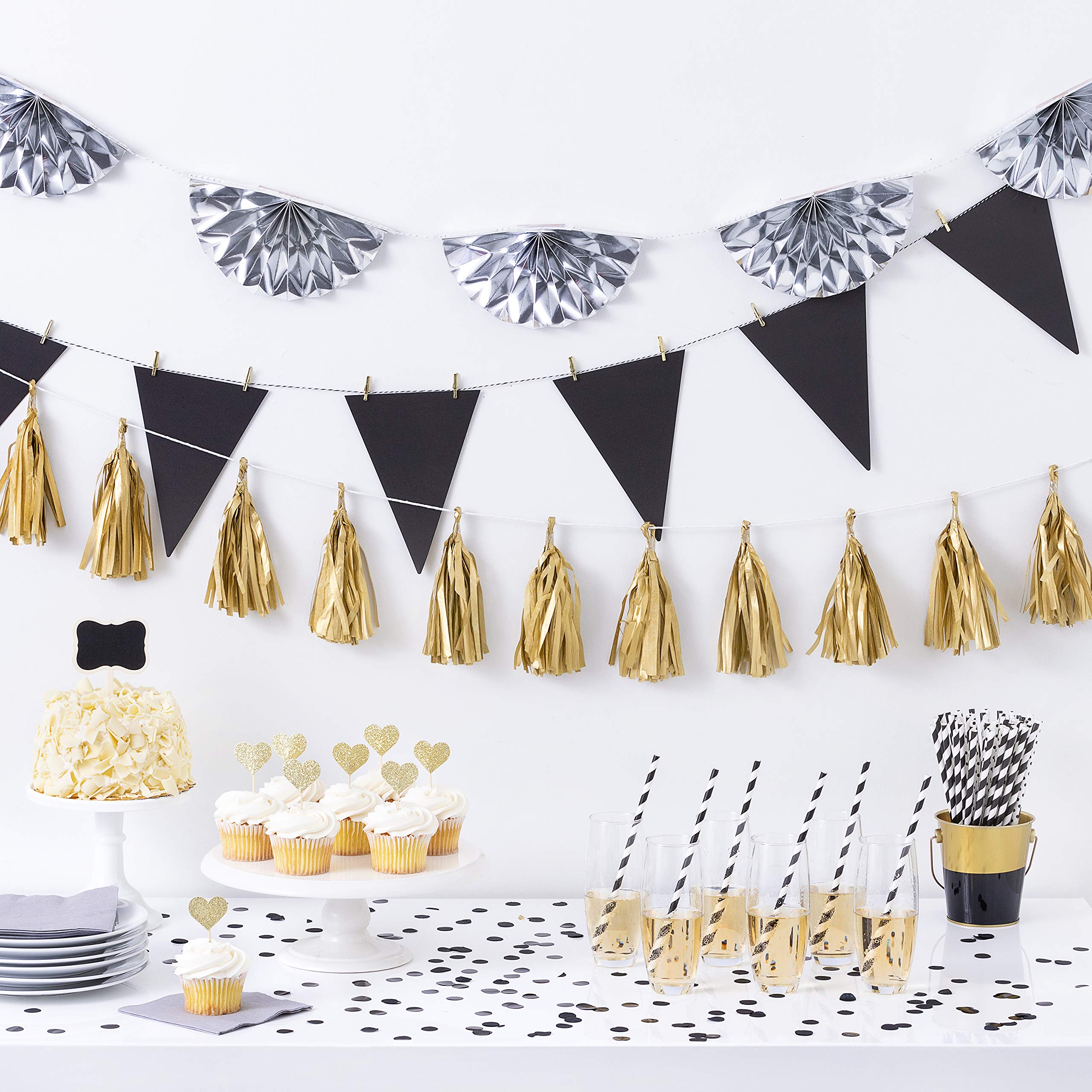 Celebrate It 100-Pack Black Printed Paper Straws - Eco-Friendly Disposable Drinking Straws for Parties, Weddings, and Events