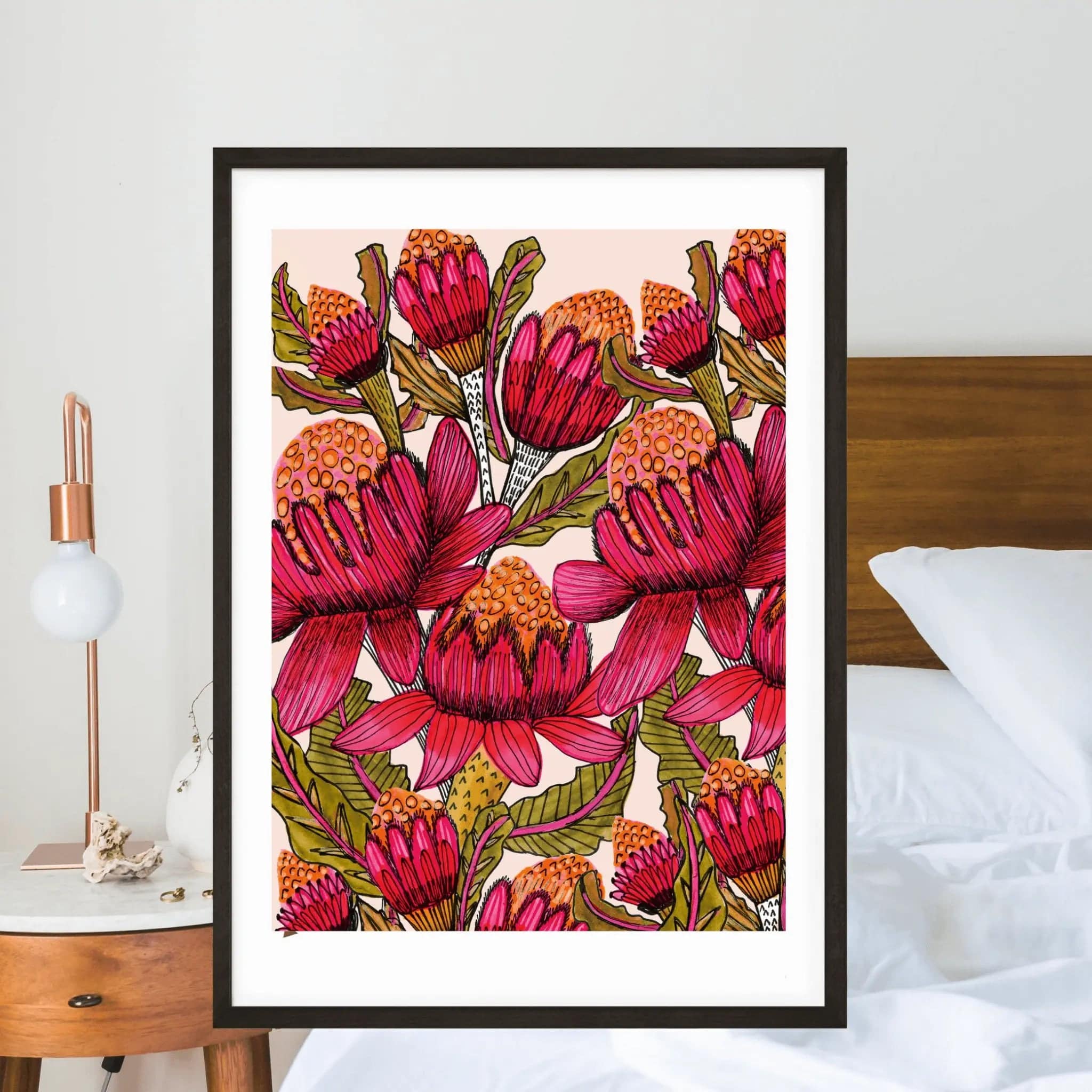 Waratahs Wall Art Print - Australian Native Flower Canvas Painting - Perfect for Home Decor, Living Room, Bedroom & Office
