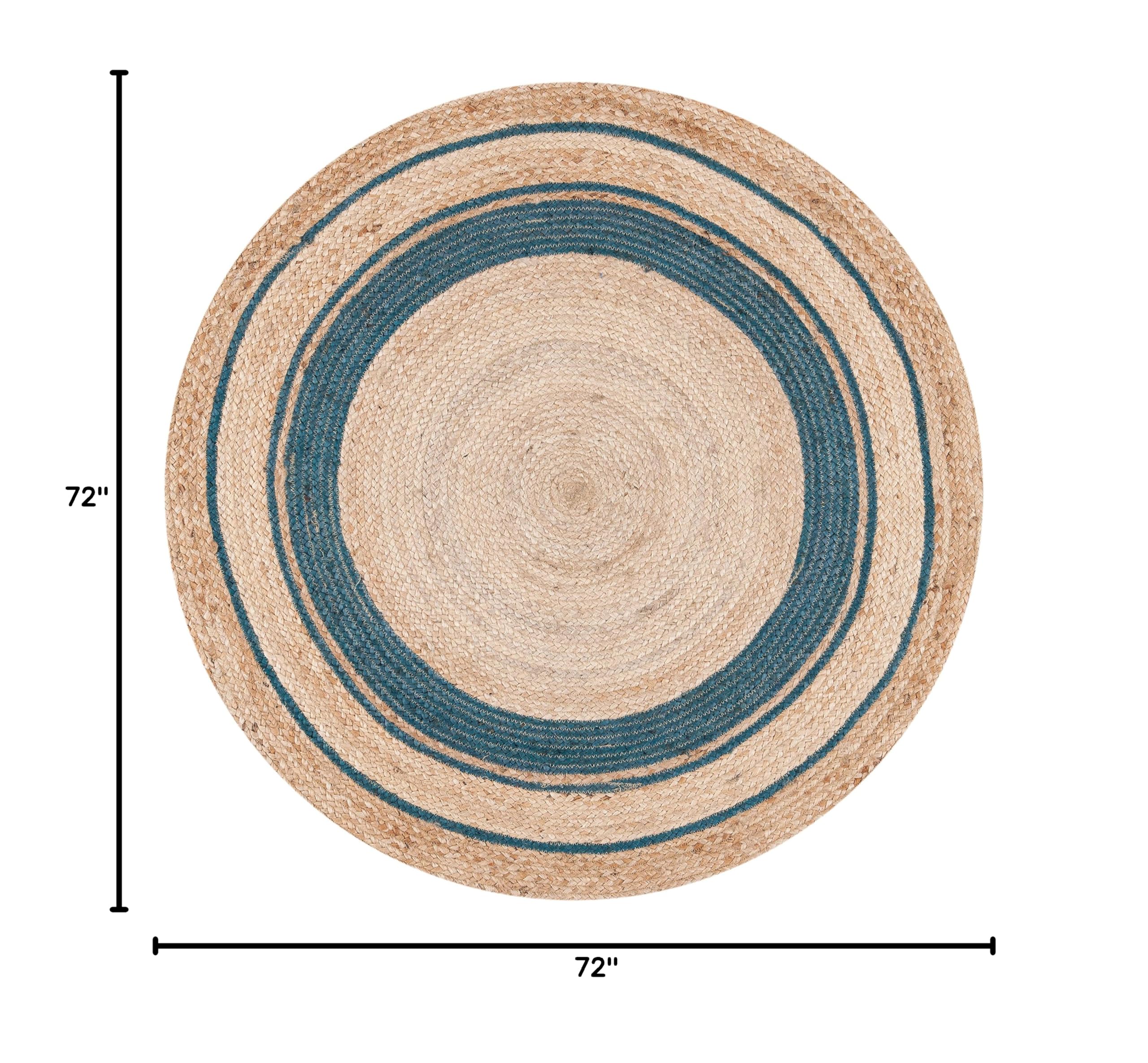 SAFAVIEH Handmade Boho Jute Area Rug 6' Round - Natural Fiber, Navy Blue, Farmhouse Style - Perfect for Living Room, Bedroom, or Country Home Decor