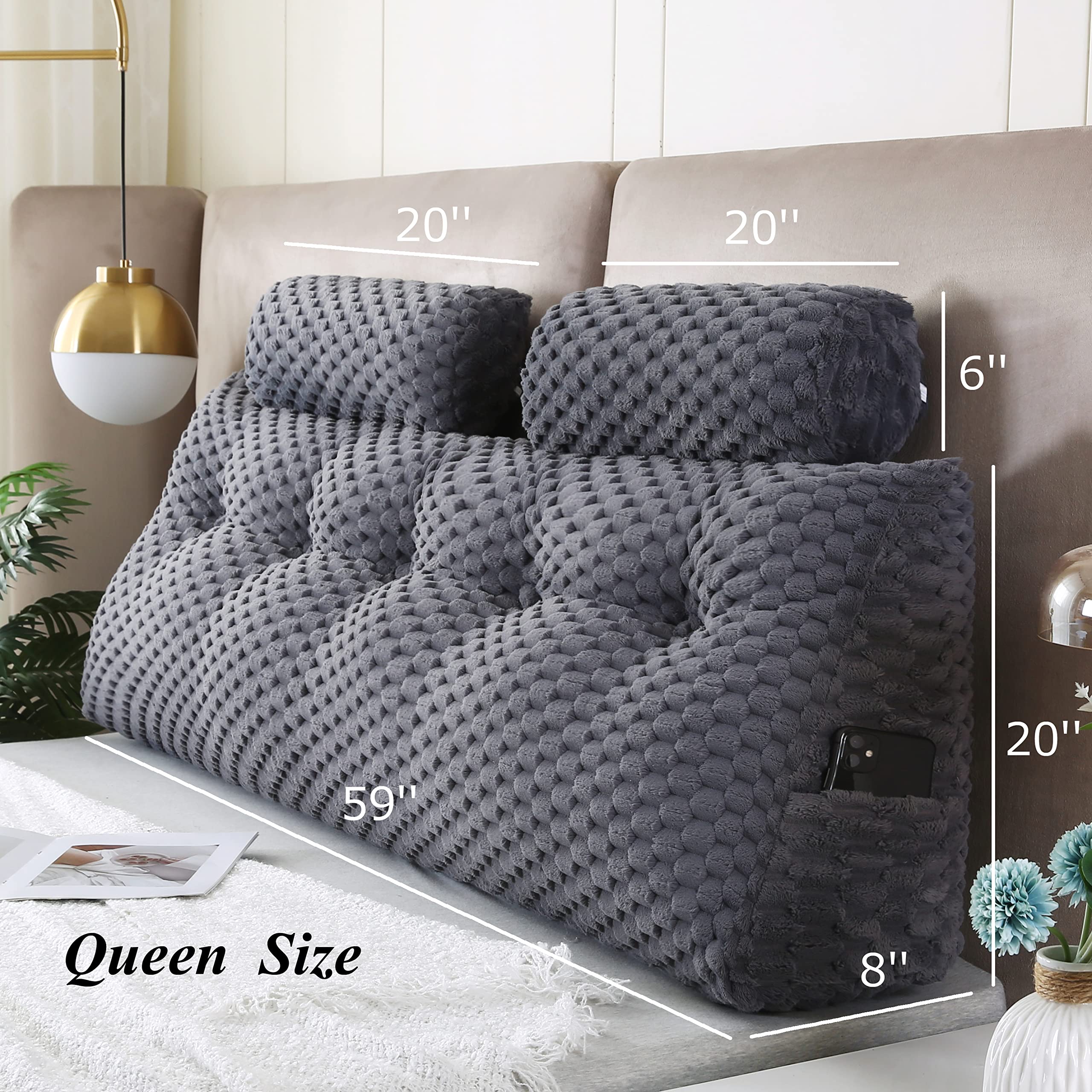 Wedge Headboard Pillow Set - 2 Bolster Pillows for Bed Rest, Reading & Back Support | Comfortable Backrest Positioning Cushion for Sitting in Bed, Sofa or Floor