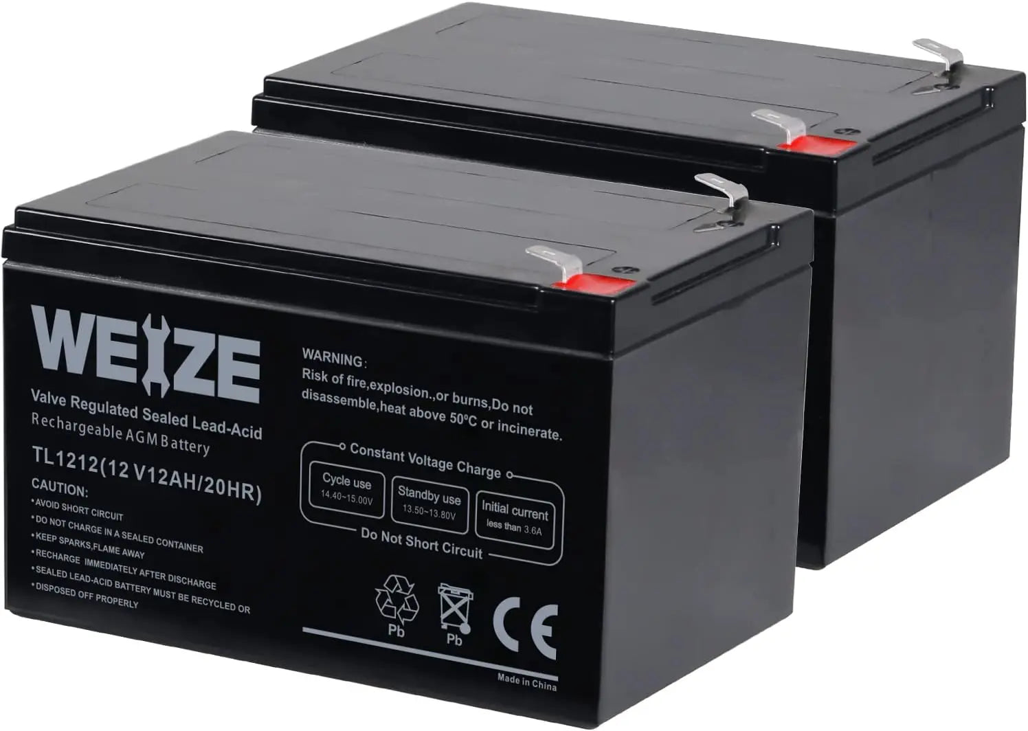 WEIZE 12V 12Ah Sealed Lead Acid Deep Cycle AGM Battery - Perfect for Solar Power Systems, Electric Scooters, and Backup Power Supplies