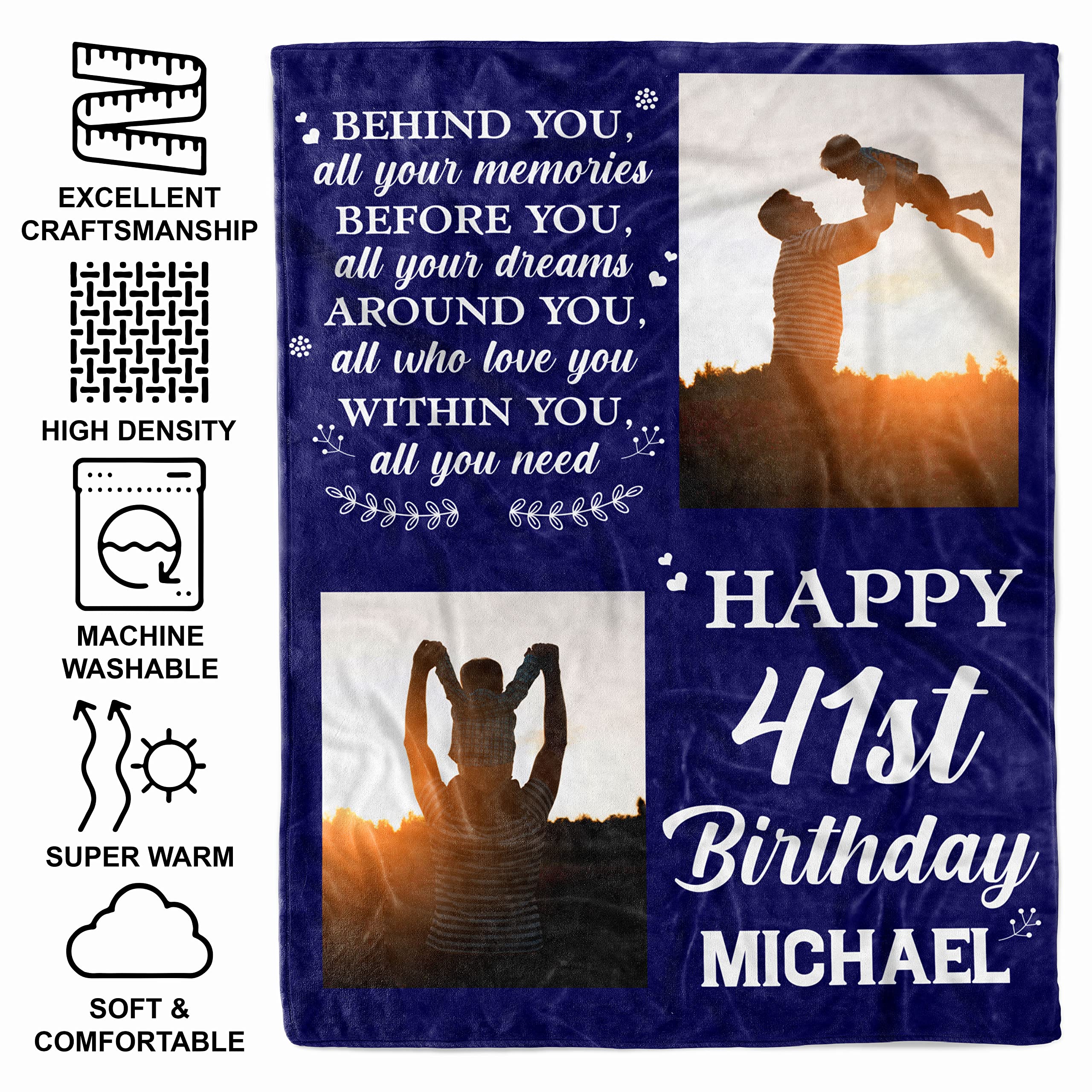 Personalized 41st Birthday Blanket for Men - Custom Photo Fleece Sherpa Throw for Dad, Grandpa Born in 1982 | Funny 41 Year Old Gift Idea | Home Decor, Anniversary Present & Cozy Gift for Special Occasions