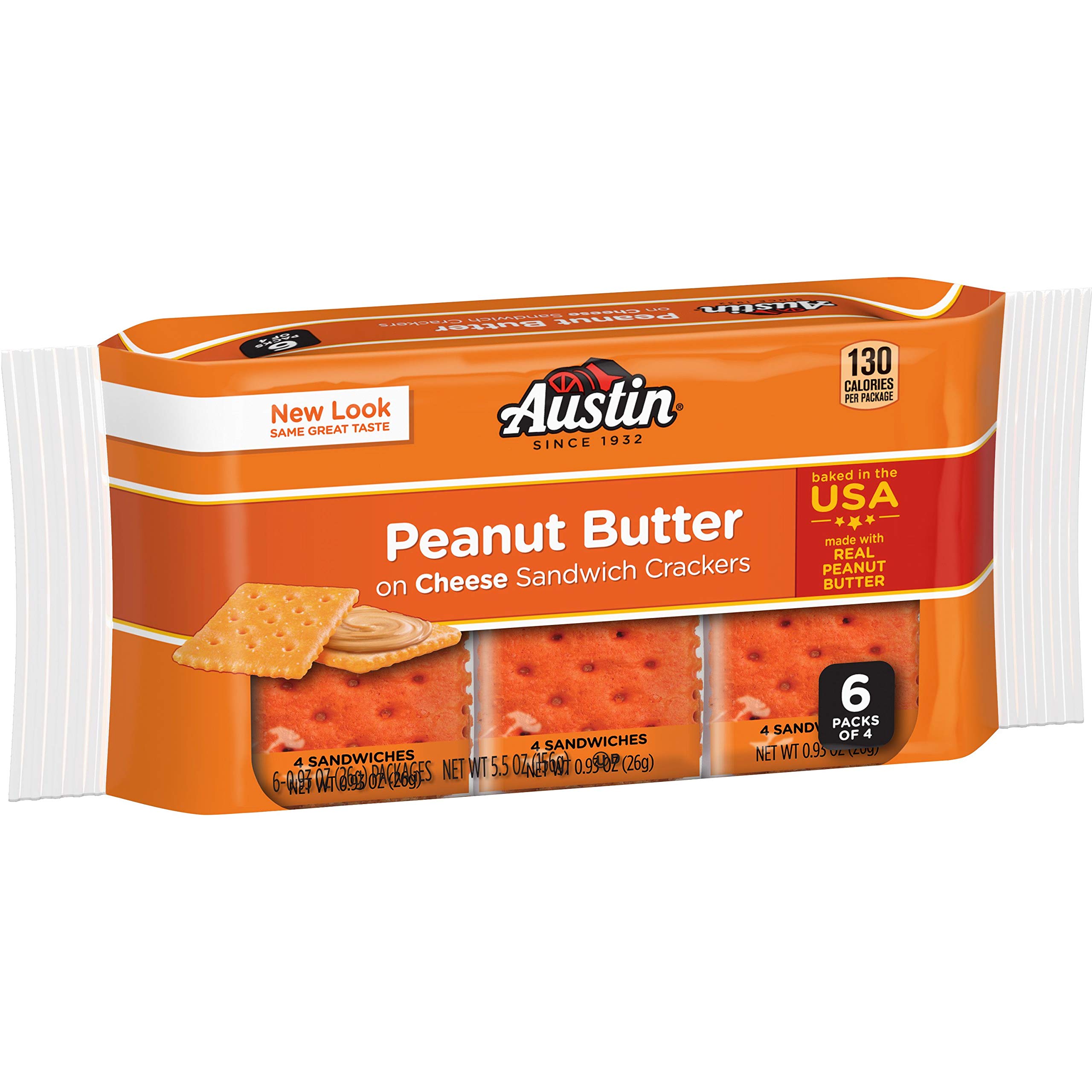 Austin Peanut Butter Filled Cheese Crackers, 6 Count (5.5oz) - Pack of 4 | Perfect for Snacking, Lunchboxes & On-the-Go Treats