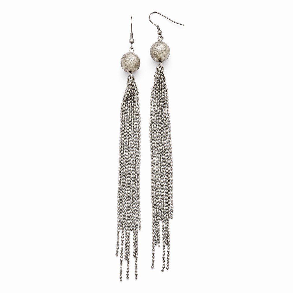 Polished Stainless Steel Laser Cut Bead Earrings with Tassel - Elegant Dangle Jewelry for Women, Perfect for Parties, Weddings & Everyday Wear