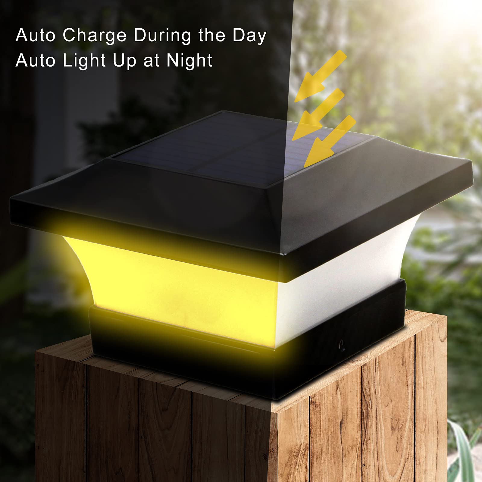 T-SUN 2 Pack Solar Post Cap Lights Outdoor - LED Fence Post Lights for 4x4 5x5 6x6 Wooden Posts - Waterproof Solar Deck Lights for Patio, Garden, Pathway & Backyard Decoration (Warm White) - Perfect for Evening Outdoor Ambiance & Safety Lighting