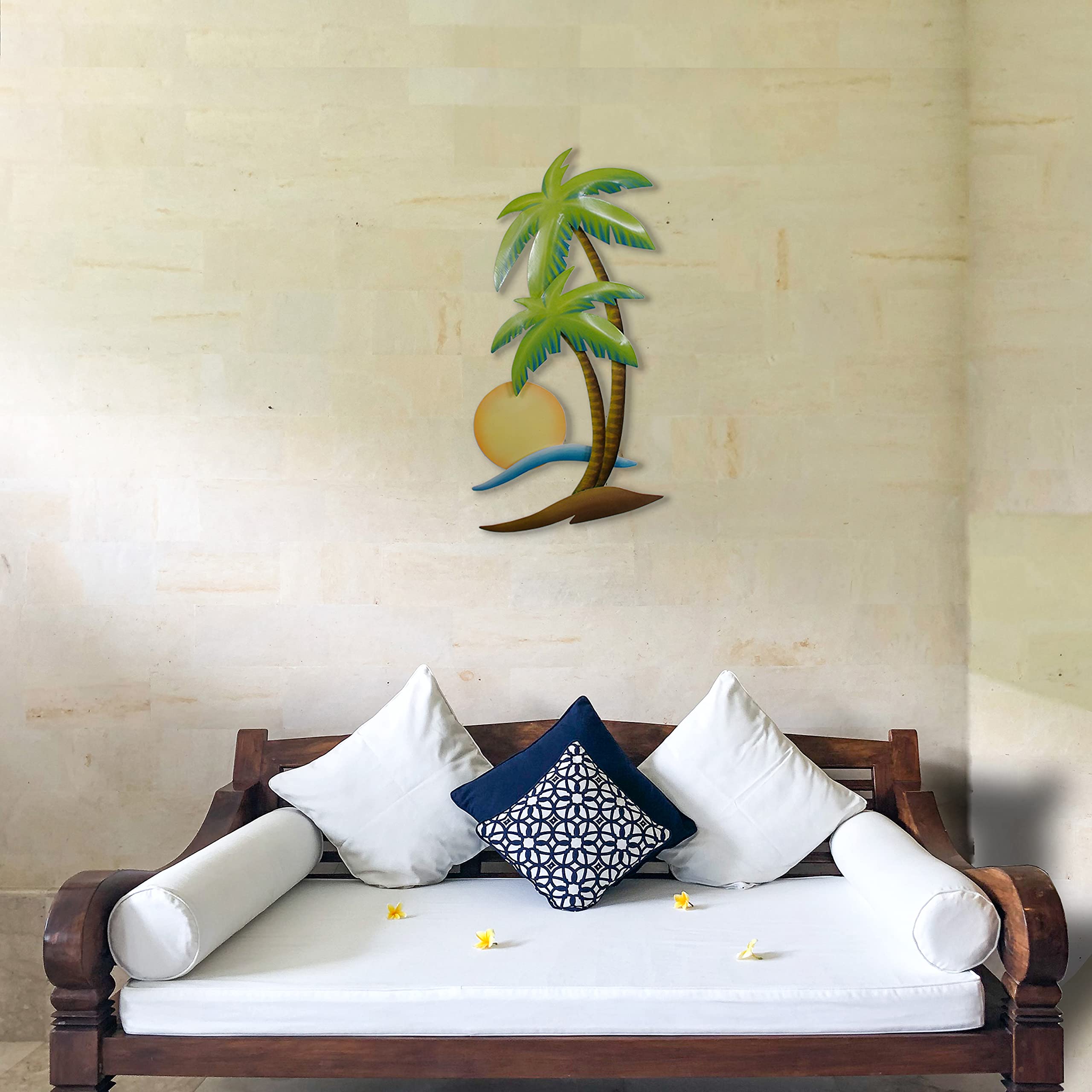 T.I. Design Tropical Beach Metal Wall Art - Coastal Palm Tree Sun Decor for Patio, Living Room & Bedroom - Rust-Resistant Outdoor Safe Finish