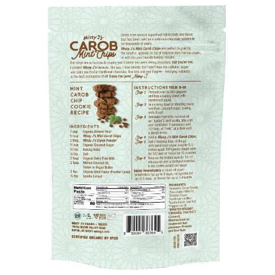 Organic Mint Carob Chips 8 oz - Vegan, Gluten-Free, Caffeine-Free Chocolate Substitute with Coconut Sugar | Healthy Snacks, Baking, Desserts & Vegan Treats