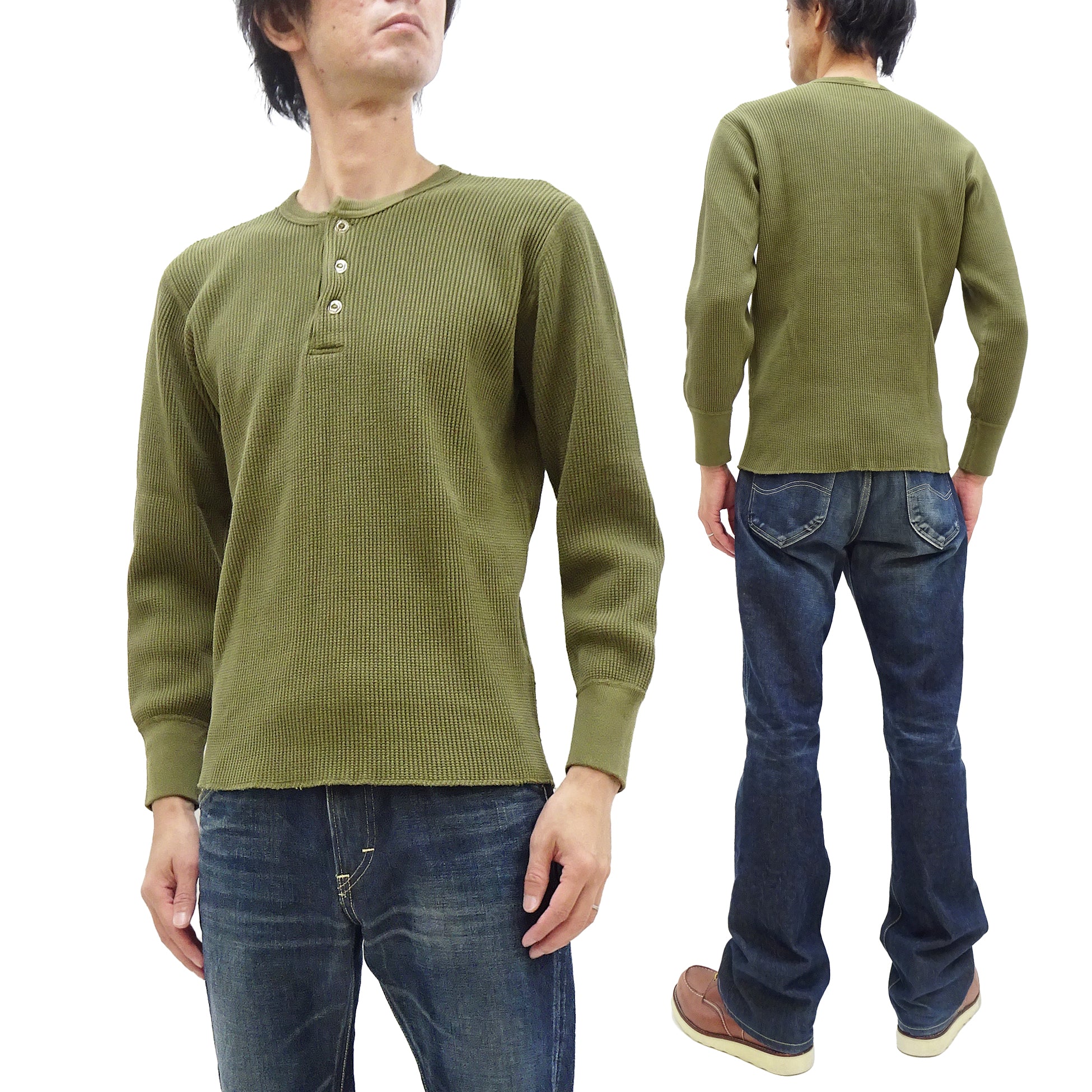 Studio D'artisan Men's Waffle Knit Thermal Henley T-Shirt - Long Sleeve Casual Shirt with 3-Button Placket, Heavyweight Thermal Tee (Color: Khaki, Style #9937) - Perfect for Fall Layering, Winter Warmth & Outdoor Adventures