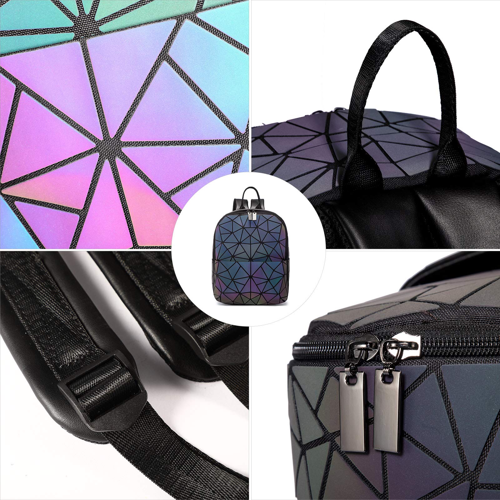 LOVEVOOK Geometric Luminous Crossbody Bag for Women - Holographic Reflective Purse with Wallet - Perfect for Night Out, Parties, and Festival Accessories