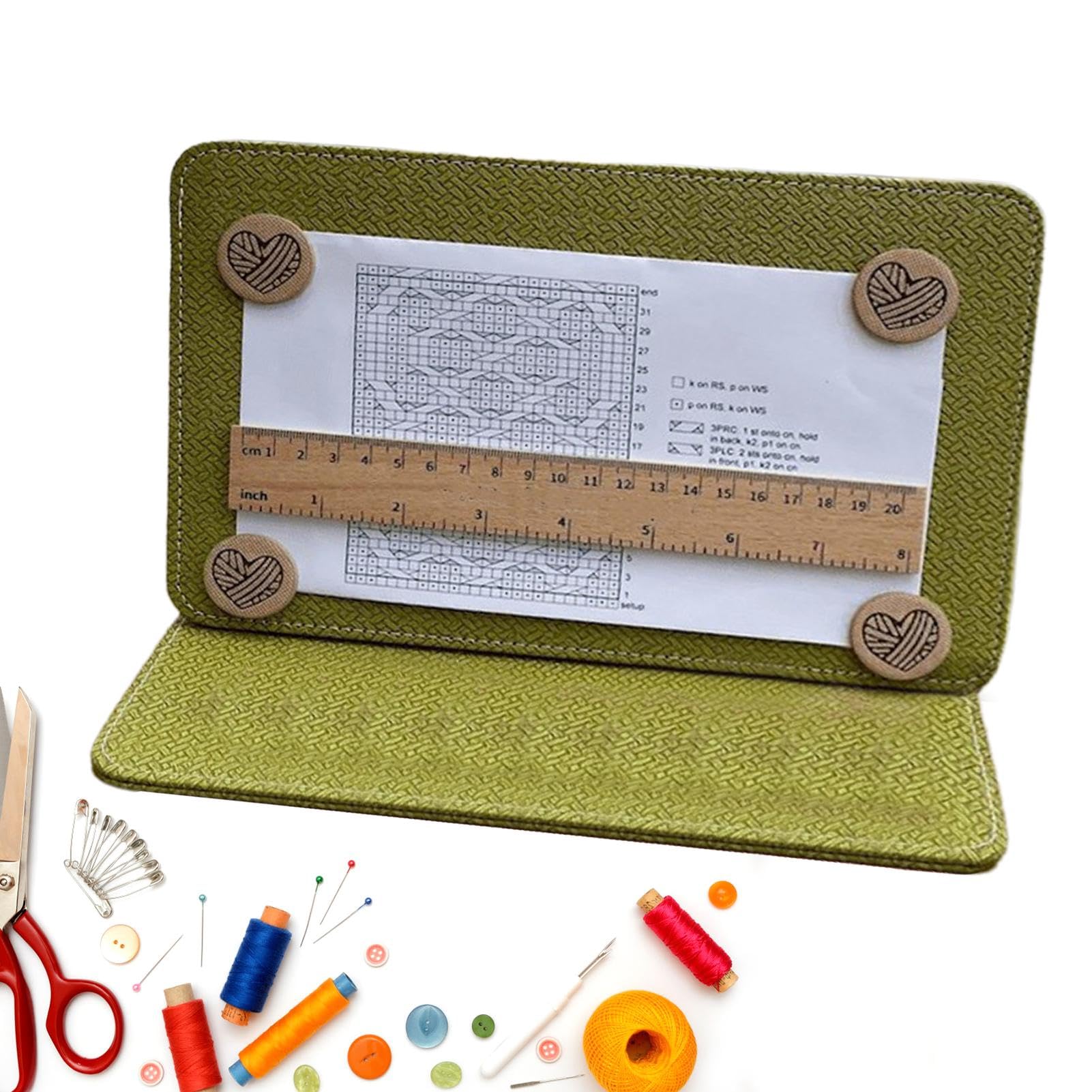 Magnetic Knitting Pattern Holder - Portable & Foldable Crochet Chart Keeper for Needle Arts | Knitting Tool Accessories | Perfect for Knitting Lovers & Craft Projects (Olive Green) | Ideal for Travel, Home Knitting & Crocheting Projects