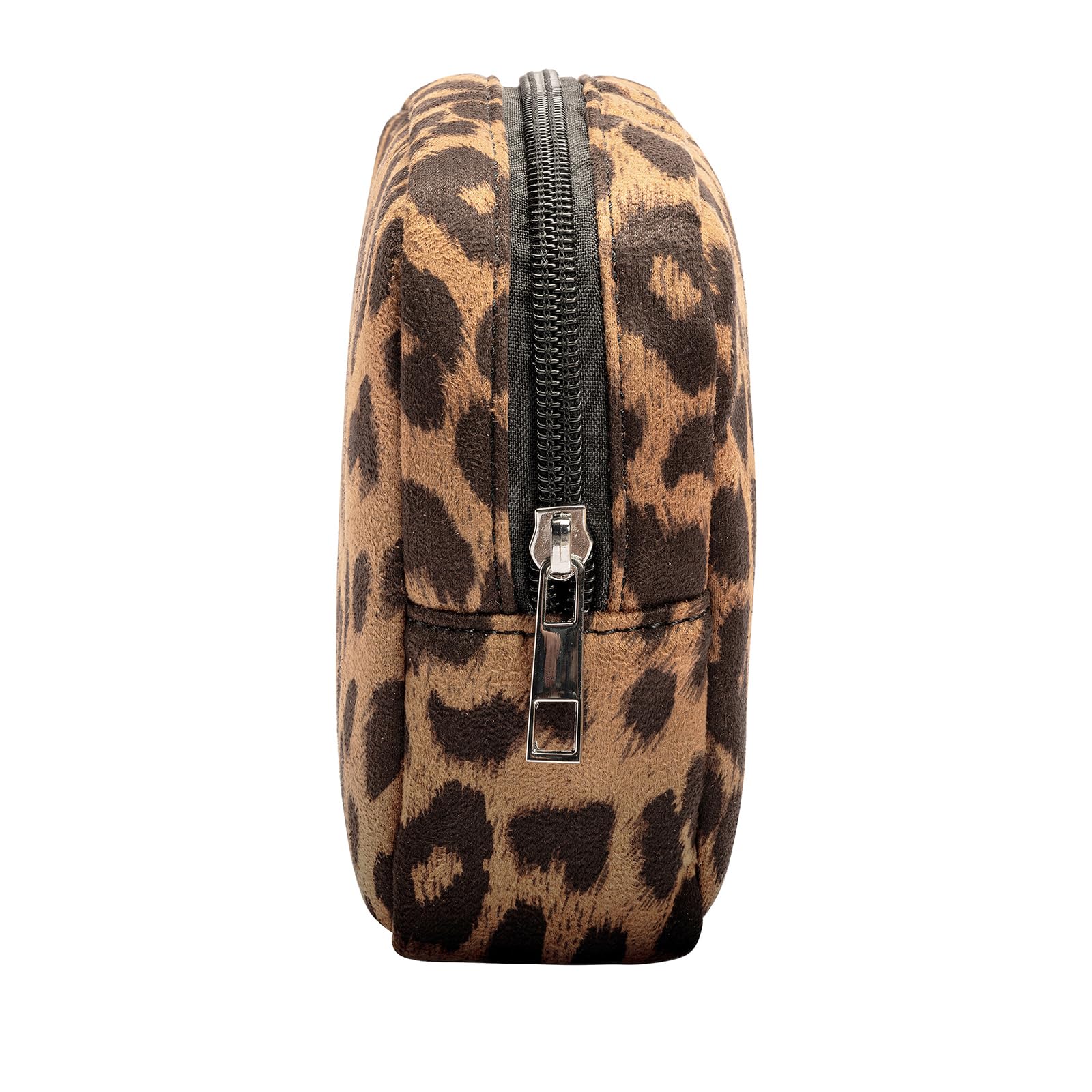Leopard Print Makeup Bag with Zipper - Soft Travel Cosmetic Case & Toiletry Organizer for Women, Portable Makeup Pouch for Essentials - Perfect for Travel, Gym, and Daily Use (Brown)