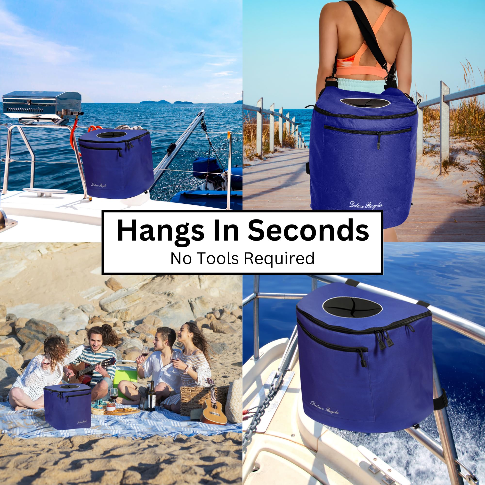 **Collapsible 8 Gallon Portable Trash Can for Boating, Camping, Kayaking & Fishing - Durable & Waterproof with Inner Bin - Ideal for Beach, Hiking, RV & Boat Accessories (Blue)**    *Perfect for outdoor adventures, picnics, road trips, and keeping your boat or campsite clean!*