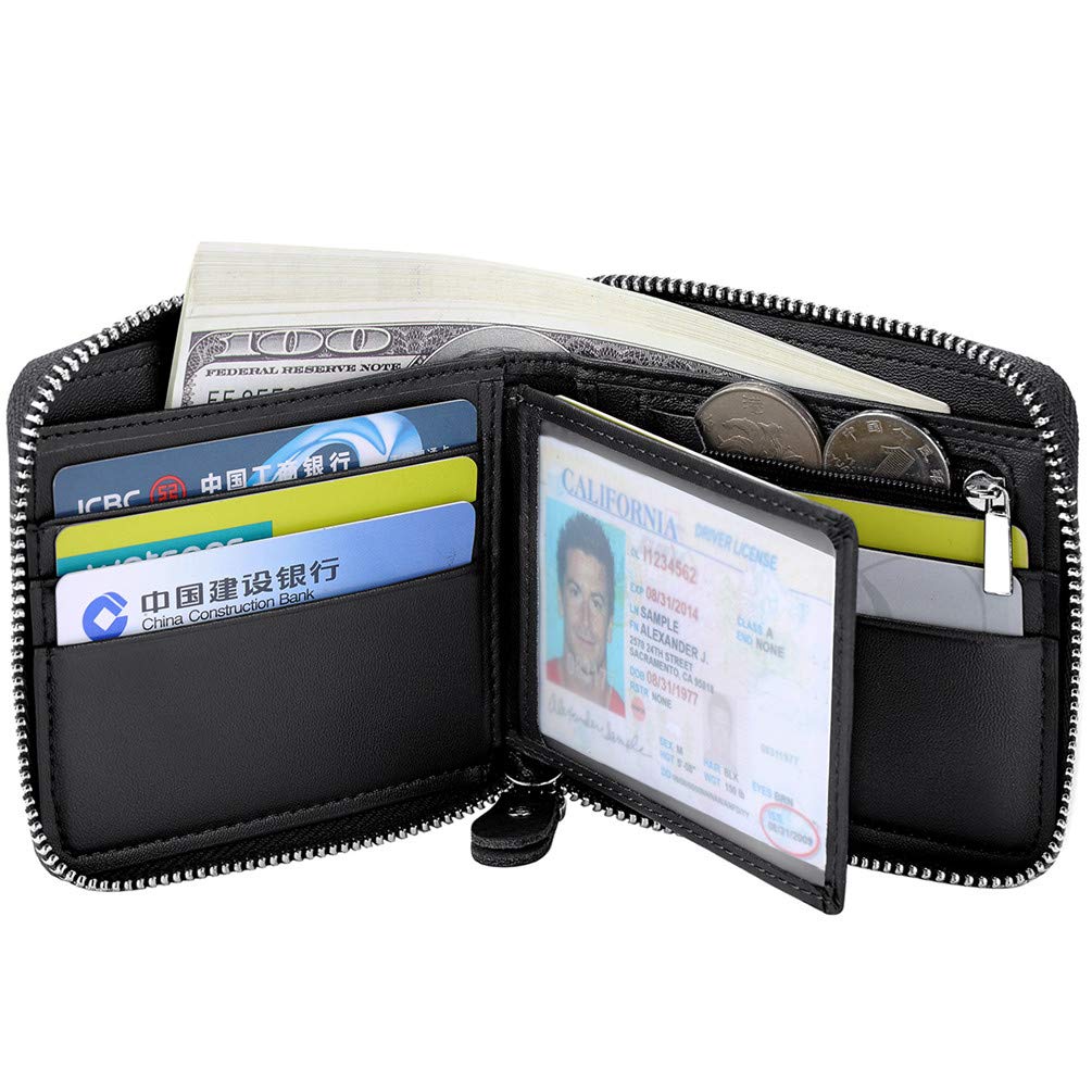 Men's Genuine Leather RFID Blocking Zip Around Wallet - Bifold Design with Multi Card Slots & Zipper Pocket - Perfect for Travel, Business & Everyday Use