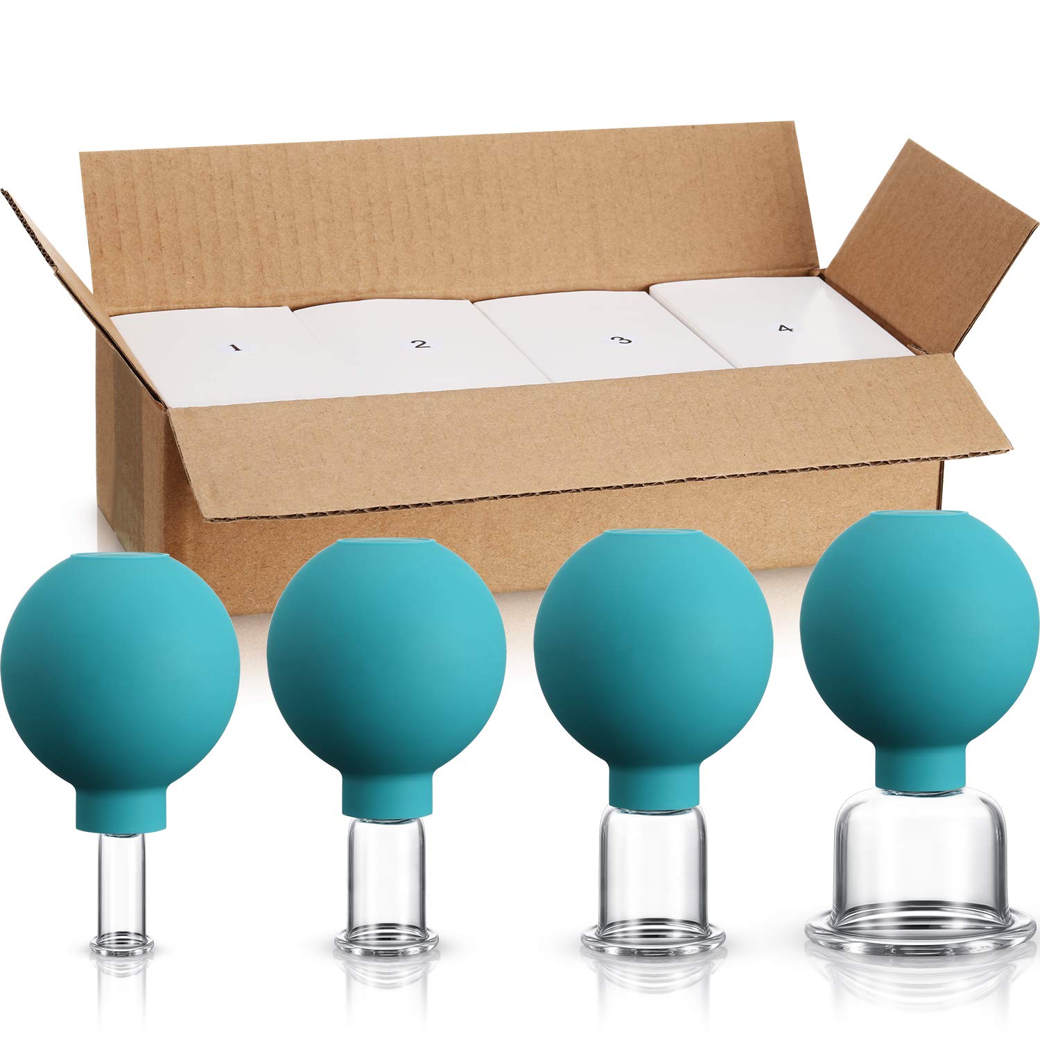 4 Pieces Glass Cupping Set - Vacuum Suction Massage Therapy Cups for Body, Face, Leg, Arm, Back & Shoulder Pain Relief - Muscle Relaxation & Joint Pain Relief - Perfect for Home Spa, Physical Therapy & Holistic Wellness (Green)