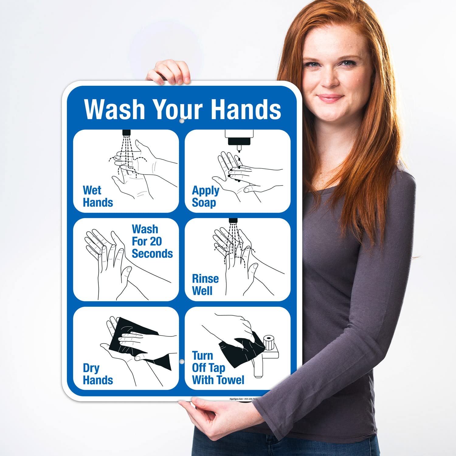 6 Steps Hand Washing Sign - 18x24 Inches Rustproof Aluminum Hygiene Poster for Restaurants, Hospitals & Schools | Fade-Resistant .063