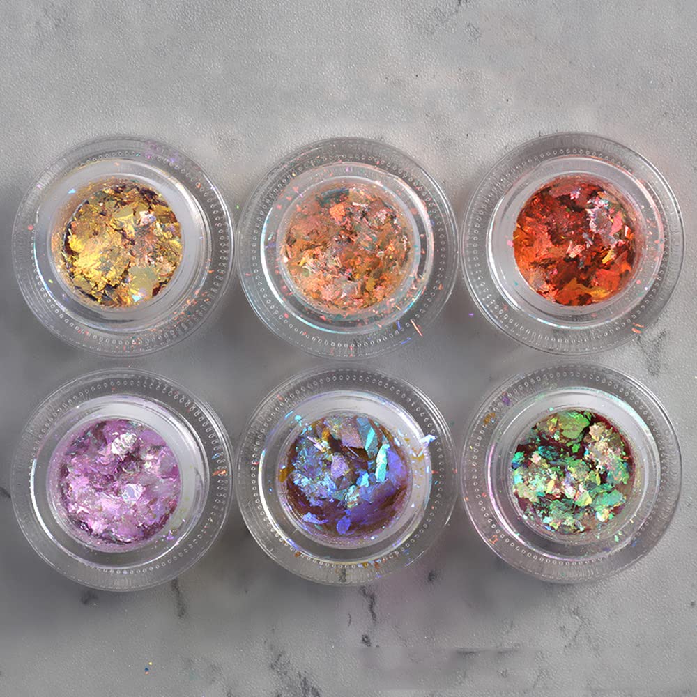 1 Box Crystal Fire Opal Star Aurora Nail Art Flakes - Chrome Nail Powder for Eyeshadow & Manicure | DIY Nail Art Kit with Opal Dust & Cloud Flakes (WK05) - Perfect for Salon, Home Manicure & Party Glam Looks