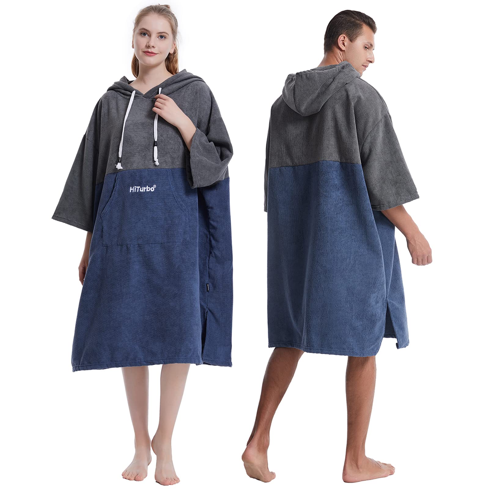 Hiturbo Quick Dry Changing Robe - Absorbent Microfiber Surf Poncho with Hood & 3/4 Sleeves for Beach, Swimming, Surfing & Bathing - Perfect for Post-Water Activities & Outdoor Adventures