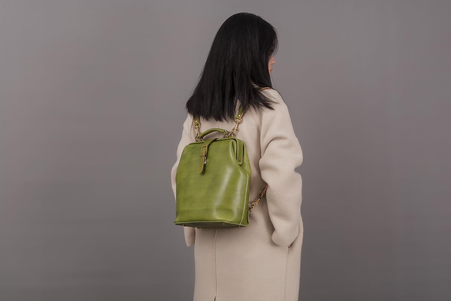 Premium Leather Doctor Bag Backpack for Women & Men - Hand Stitched Large Rucksack in Olive Green | Perfect for Work, Travel & Everyday Use