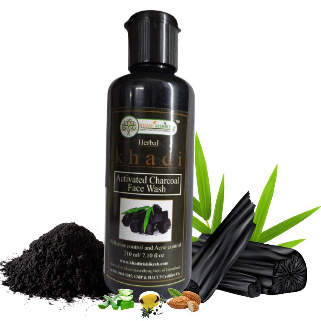 Khadi Rishikesh Ayurvedic Charcoal Face Wash - Brightening & Anti-Pollution - Acne & Oil Control for Dry Skin - Unisex Deep Cleansing Daily Face Cleanser - SLS & Paraben Free 210ml - With Free Nail Cutter - Perfect for Morning & Night Skincare Routine