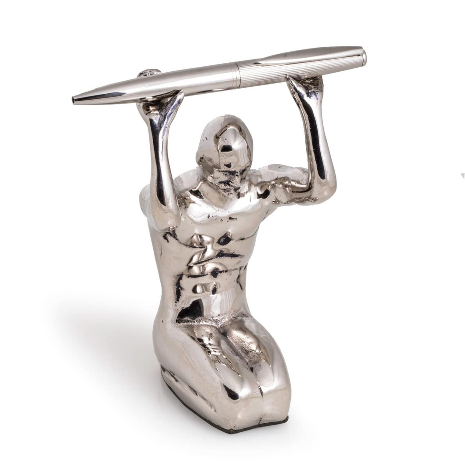 Vintage Silver Plated Atlas Strong Man Pen Holder - Heavy Duty Desk Organizer for Office, Study & Home Decor