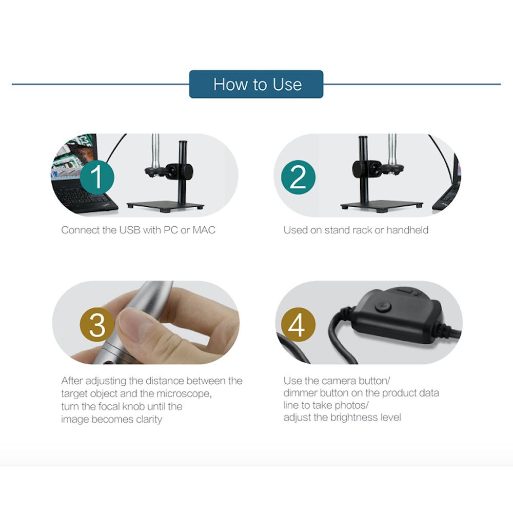 5.0MP USB Digital Microscope with 1-500X Magnification, Auto Focus & LED Light - Portable Handheld Magnifier for Coin Collecting, Jewelry Inspection, PCB Repair & Science Education
