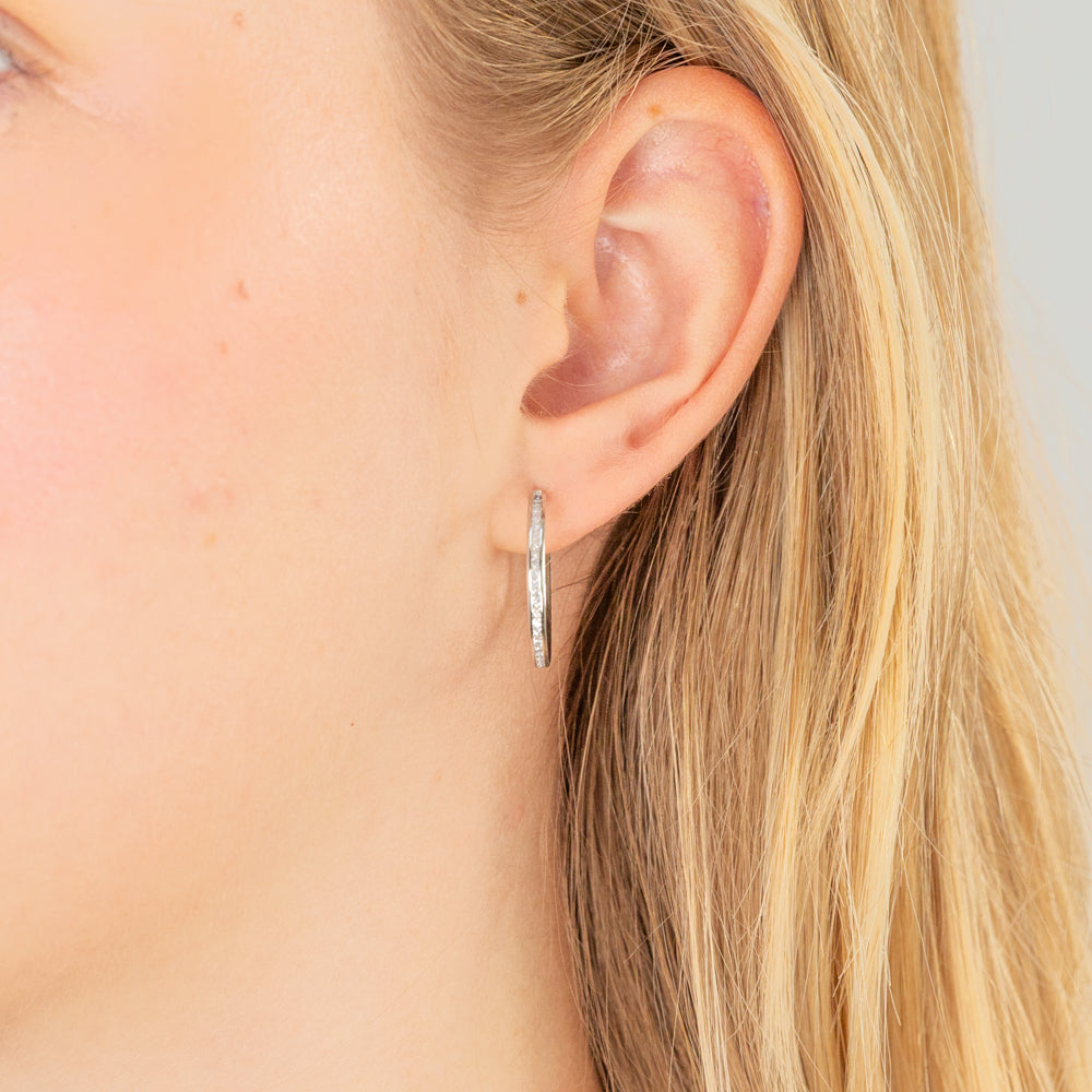 9ct White Gold 15mm Cubic Zirconia Hoop Earrings for Women - Elegant CZ Studded Circle Earrings for Everyday Wear & Special Occasions