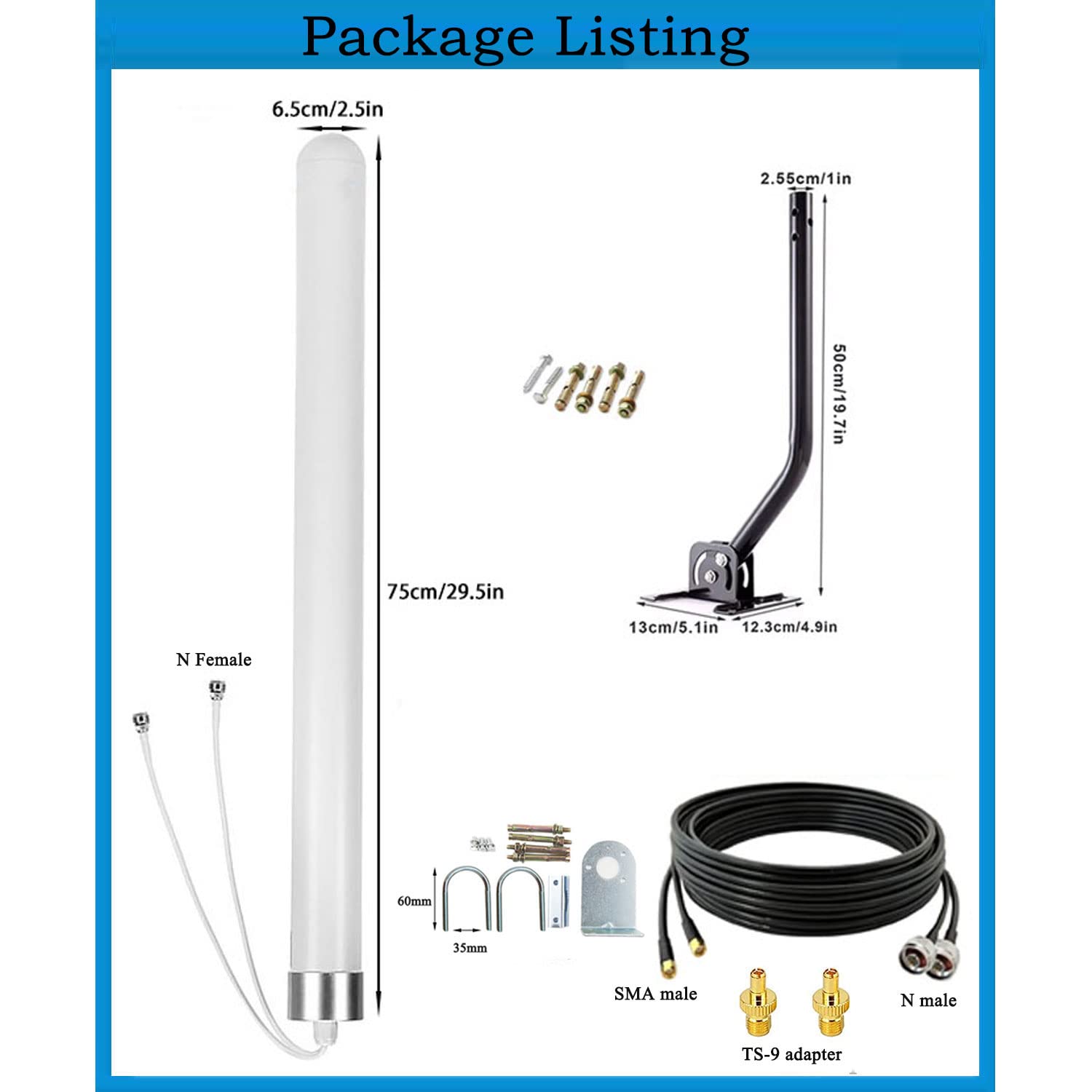High Gain Outdoor Omni Directional 2x2 MIMO 4G LTE Antenna with 10M Cable & Mounting Pole - SMA/TS9 Connector for 4G LTE WiFi Hotspot & Modem - Perfect for Rural Areas, RV Travel & Remote Work Connectivity