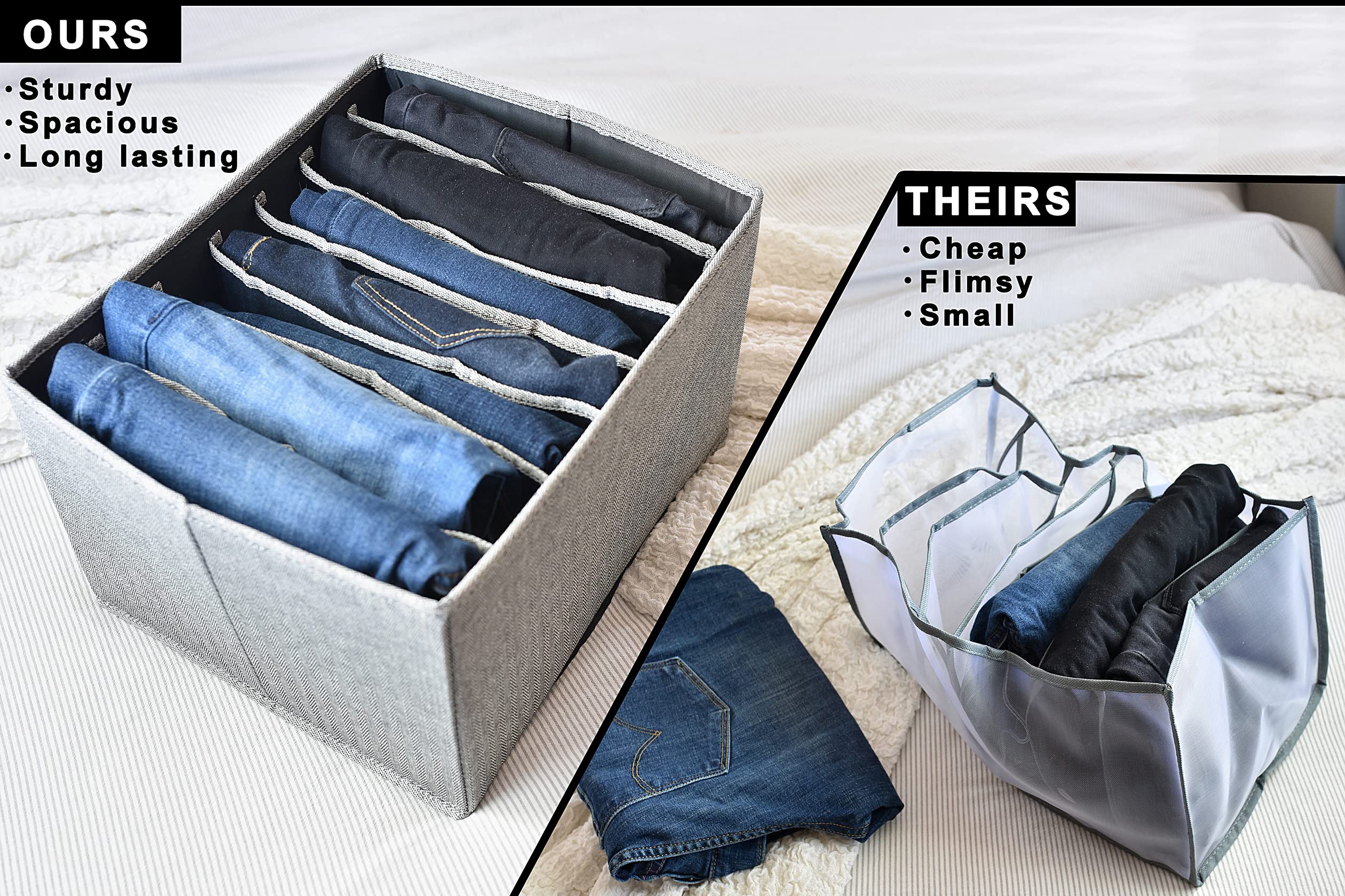 Golden Chest Clothing Storage Organizer for Pants, Jeans & Shirts | Space-Saving Wardrobe & Closet Organizer with Dividers | Large Upgraded Drawer Organizer for Bedroom, Dorm & Travel | Perfect for Leggings, T-Shirts & Denim Storage