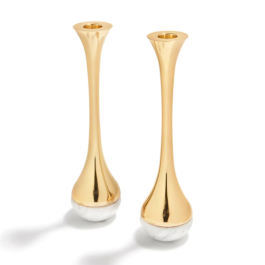 Elegant Marble & Gold Dual Candle Holders Set of 2 - Perfect for Wedding Centerpieces, Dining Table Decor, and Home Interior Design
