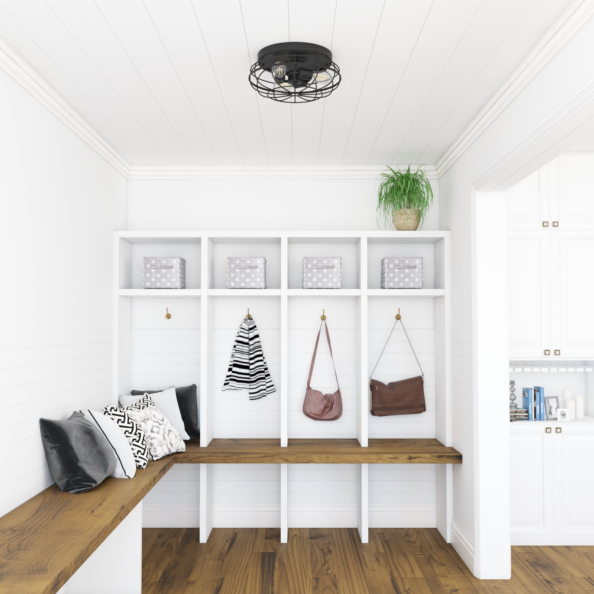 Lincoln Woods Industrial Flushmount Light Fixture - Matte Black Wire Cage Ceiling Light for Workshop, Garage & Farmhouse Decor