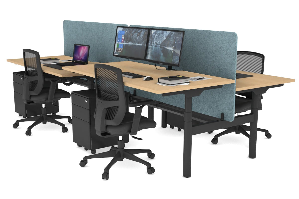 Flexi Premium 4-Person Height Adjustable H Bench Workstation - Black Frame (1600L x 800W) with Cable Management | Ideal for Office, Coworking Spaces & Home Workstations