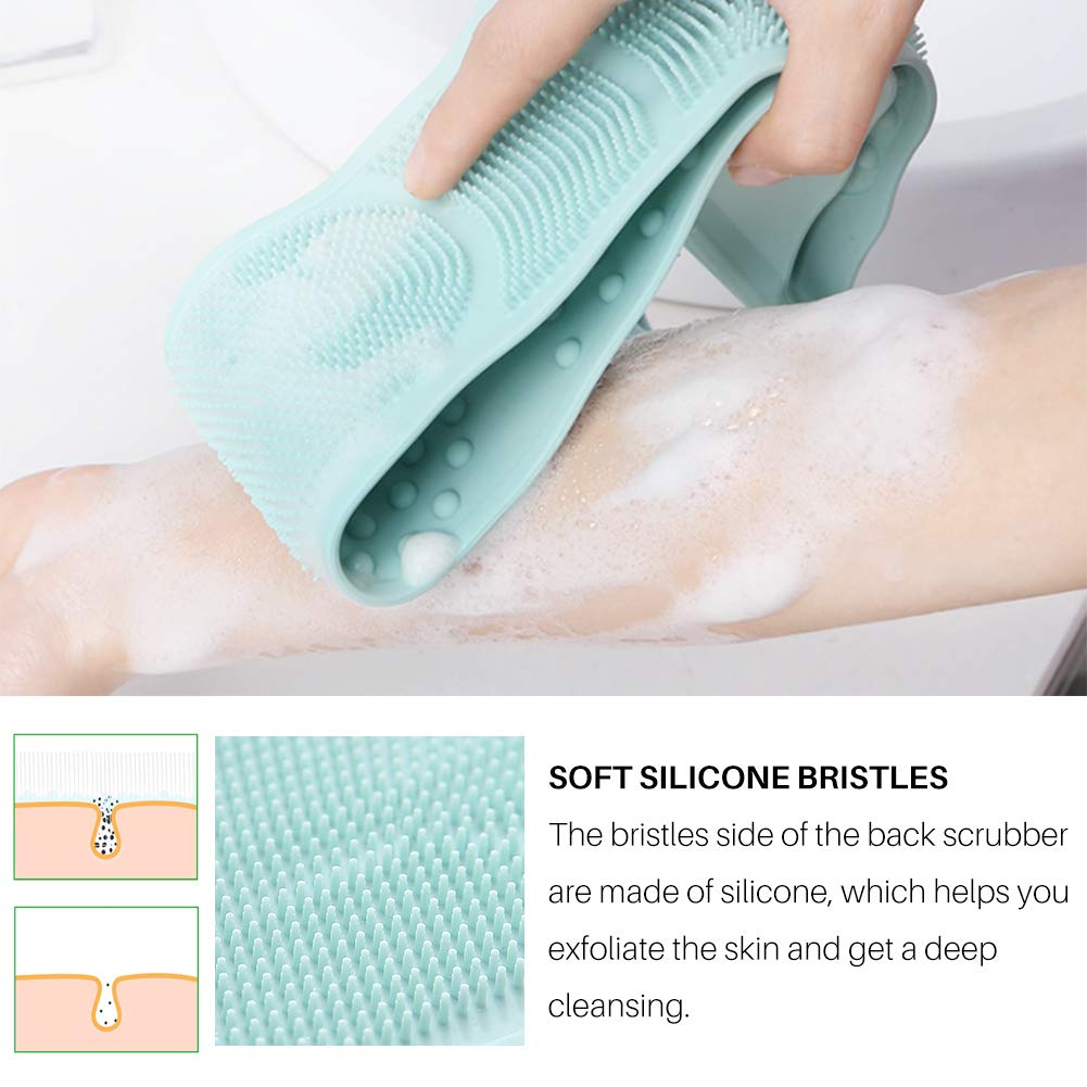 Silicone Back Shower Brush & Scalp Massager for Deep Cleaning & Exfoliation - Long Handle Body Scrubber for Men & Women - Perfect for Back Acne, Exfoliating Dead Skin & Relaxing Massage at Home Spa