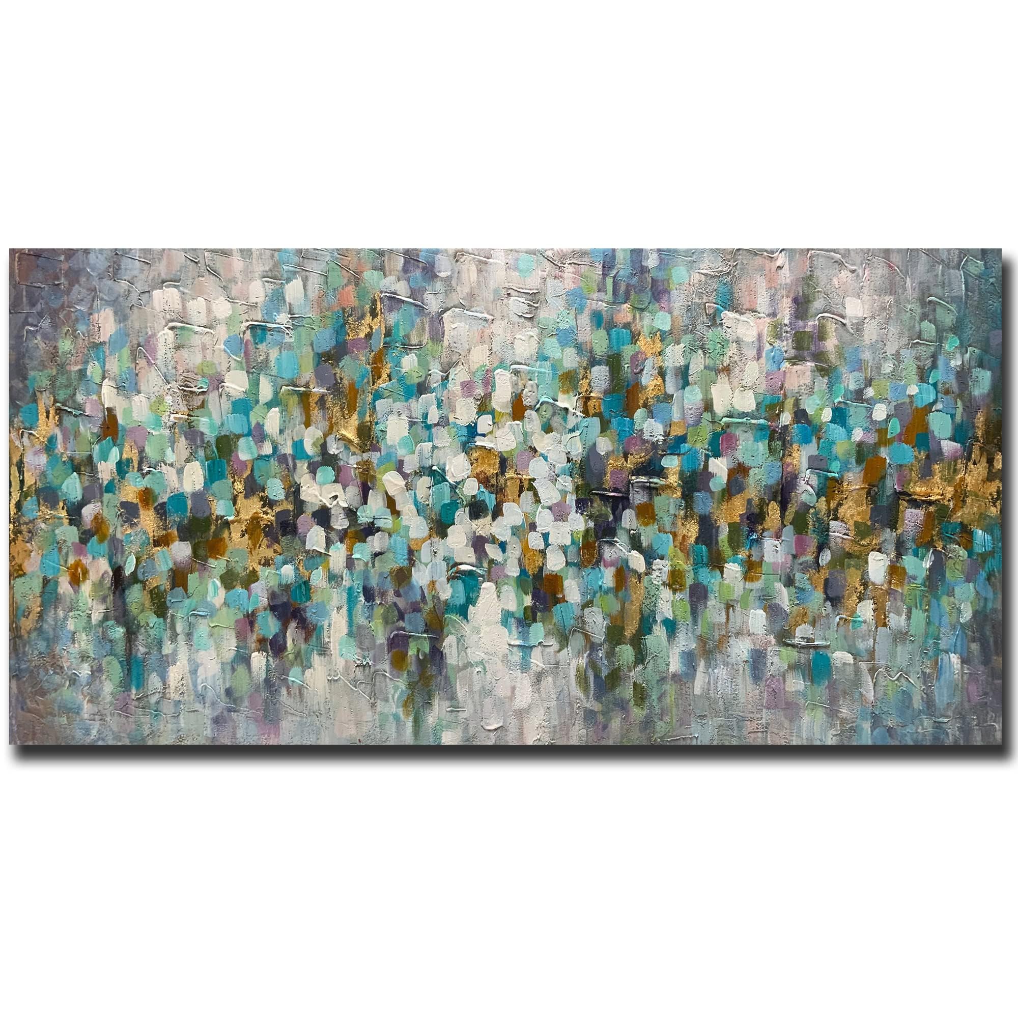 24x48 Inch Modern Abstract Oil Painting - Hand Drawn Mosaic Grid Canvas Wall Art with Vibrant Colors & Rich Texture | Perfect for Living Room, Bedroom & Office Decor
