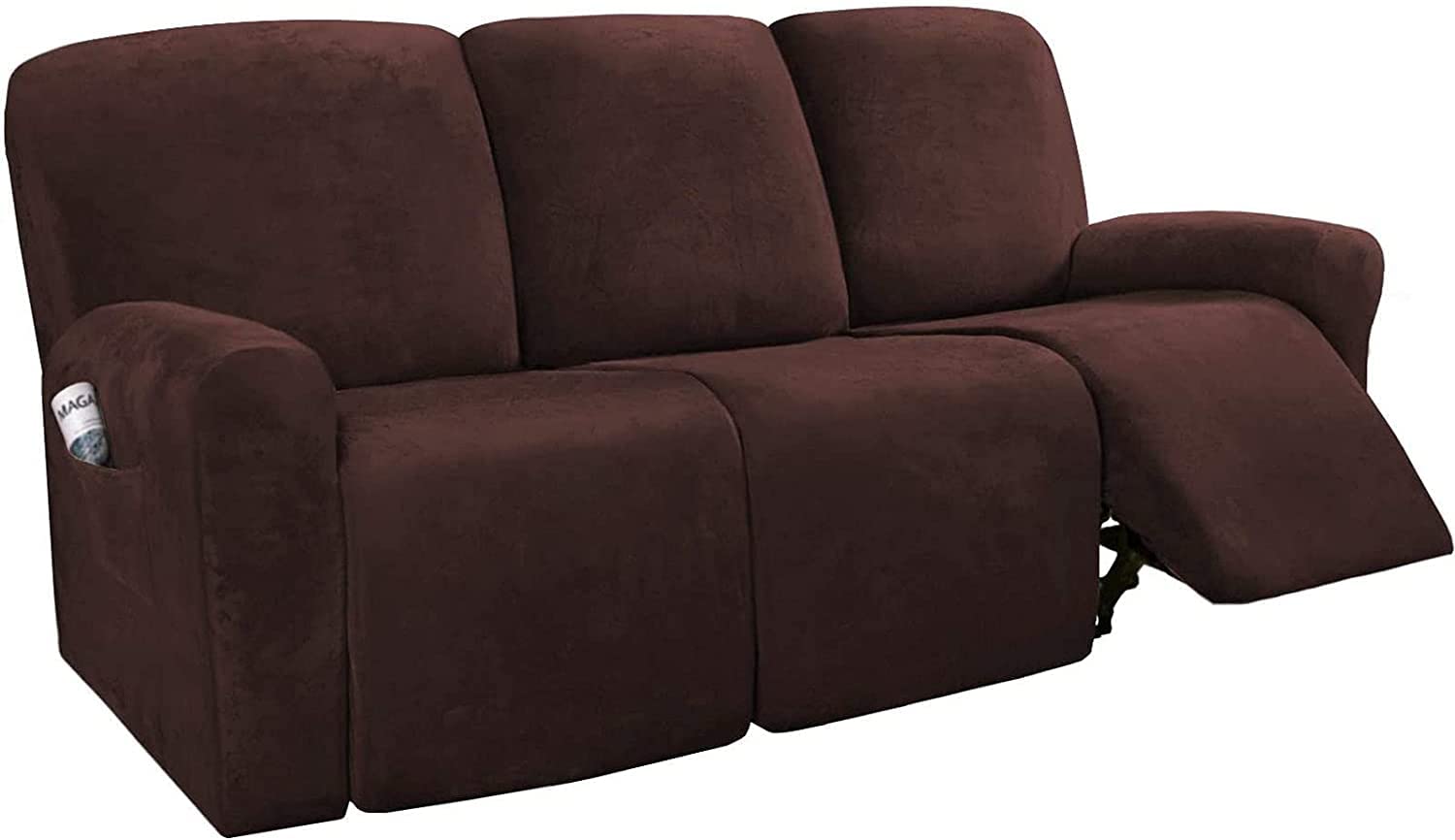 Yopyxpskw Velvet Recliner Sofa Slipcover - Washable Stretchable Furniture Protector for 1/2/3 Seater Couches | Soft Elastic Recliner Chair Cover for Living Room | Brown 3-Seater Sofa Cover | Perfect for Home Theater, Lounge & Family Room Decor