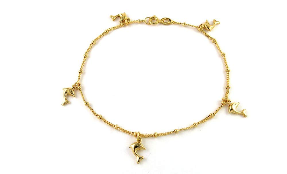 14K Gold Plated Women's Charm Anklets - Dainty 10 Inch Ankle Bracelet with Chain Link Design | Elegant Foot Jewelry for Summer, Beach, Parties & Everyday Wear | Fashionable Accessory Gift for Her