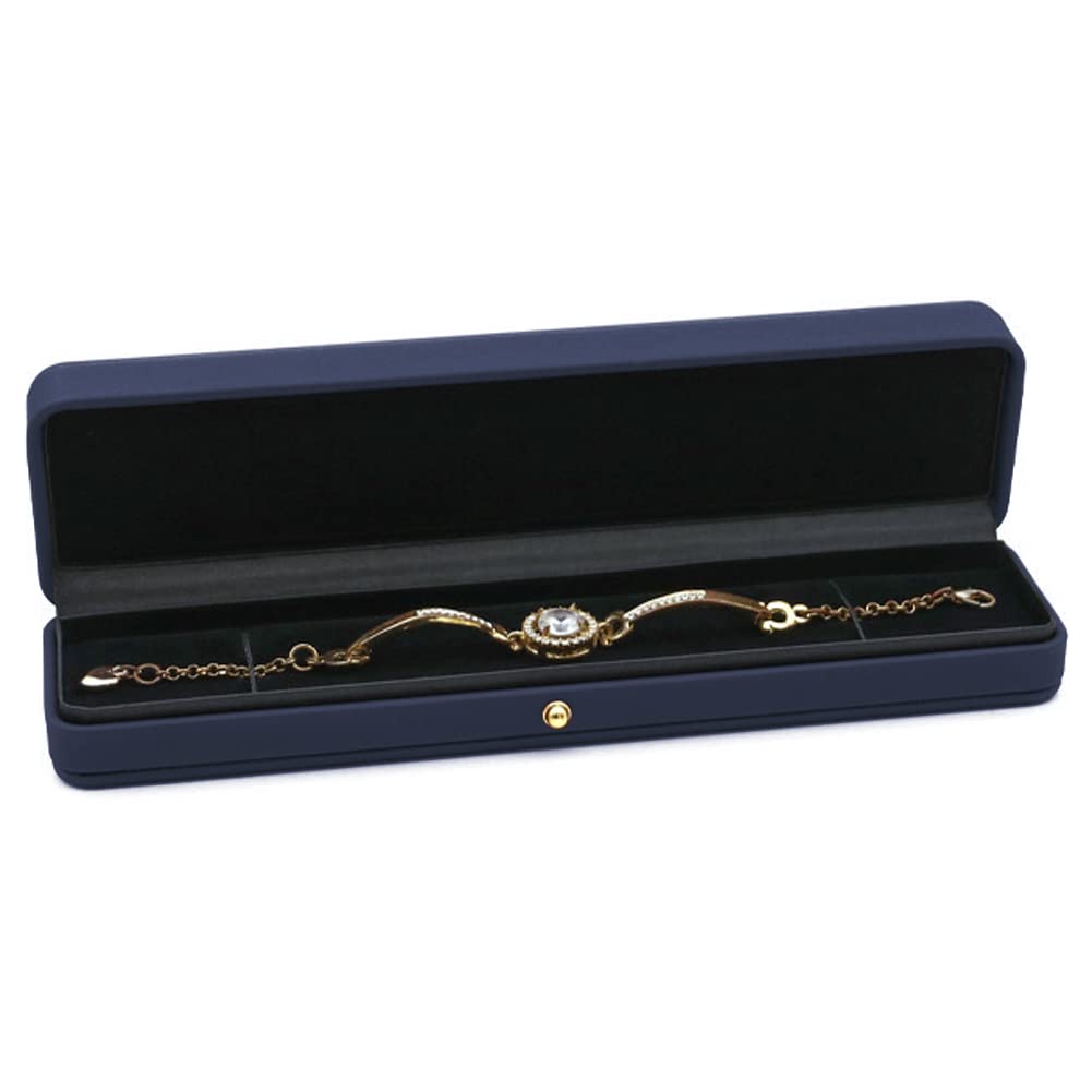 Premium Blue Leather Jewelry Box with Velvet Interior - Long Chain Bracelet, Necklace & Watch Storage Case - Elegant Gift for Wedding, Engagement, Proposal, Birthday & Anniversary - Perfect for Jewelry Display, Organization & Gift-Giving