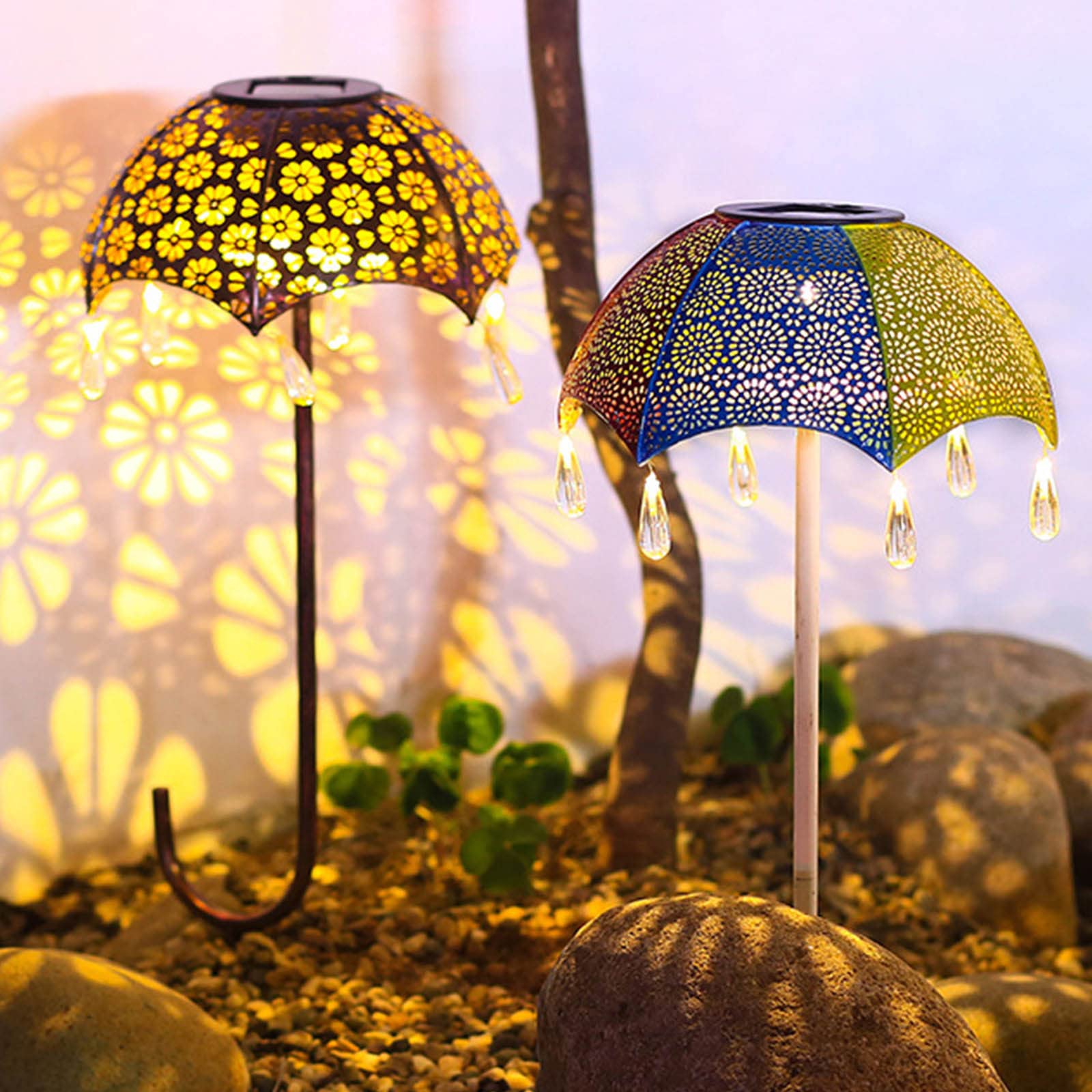 Ke1Clo Solar Metal Umbrella Projection Outdoor Lights - Waterproof Cutout Landscape Lighting with Smart Light Sensor | Energy-Saving Solar Decorative Lights for Garden, Pathway, Driveway, Patio & Yard Decor