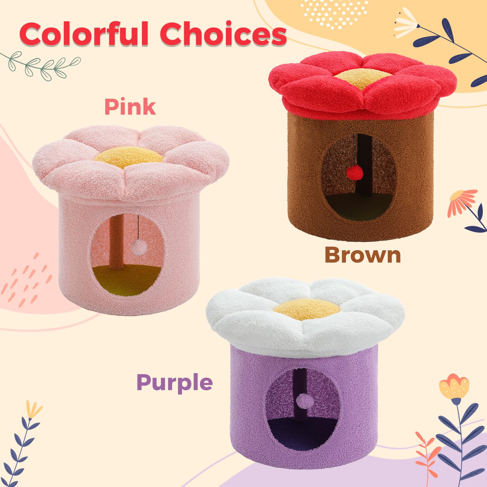 Cozy Pink Cat Bed for Indoor Cats - Small Pet Tree House with Removable Flower Design, 20x20x16 Inch Hideaway & Condo | Perfect for Napping, Playtime & Home Decor