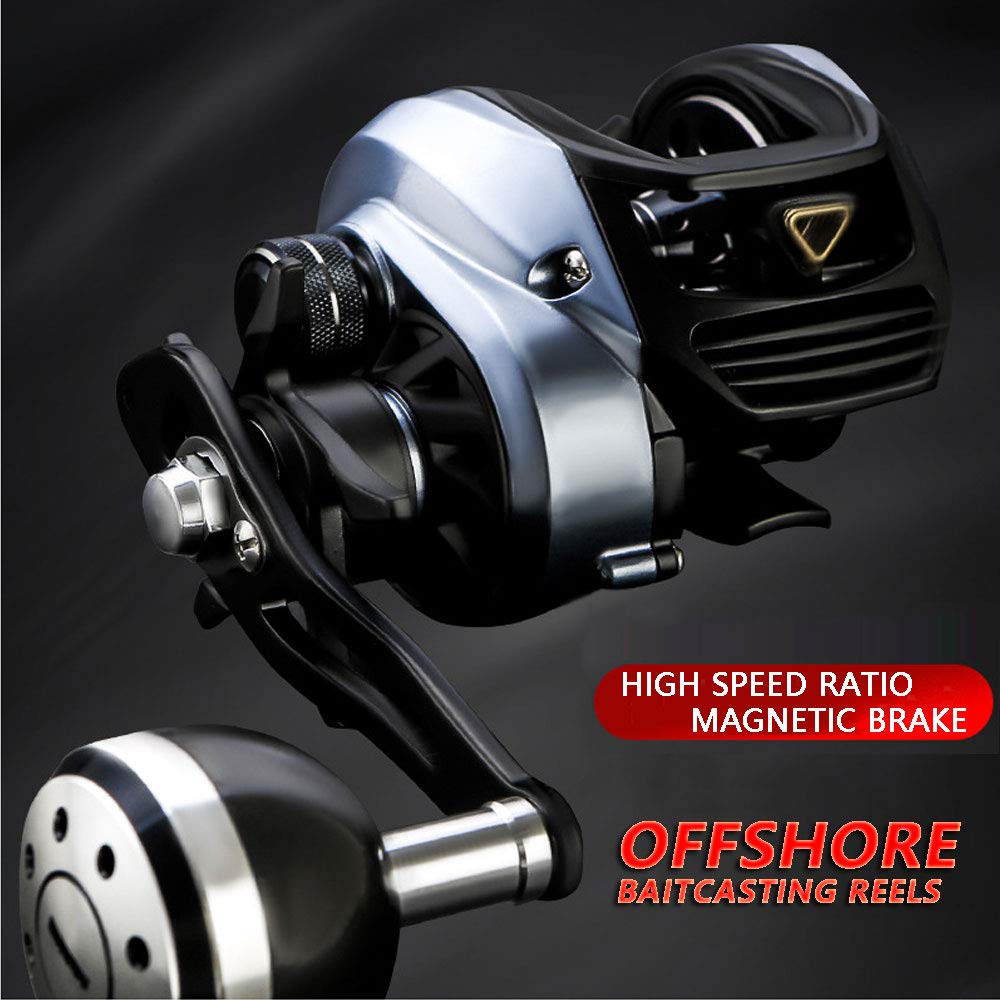 Premium Offshore Baitcasting Reel - Carbon Fiber Lightweight Design with One-Piece Handle | 7.1:1 High Speed Gear Ratio | 12+1BB Magnetic Brake System | Saltwater Boat Fishing Reel (HZ100-Right Hand) - Perfect for Deep Sea Fishing & Big Game Angling