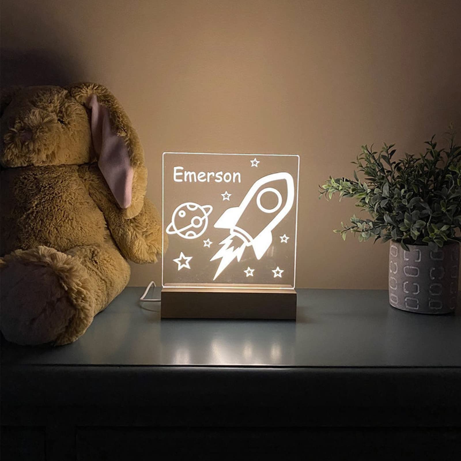 Personalized Rocket Night Light for Kids - Space Ship LED Nursery Lamp, Creative Bedroom Decor for Boys & Girls - Perfect Gift for Son, Birthday & Christmas - Ideal for Bedtime, Playrooms & Kids' Rooms