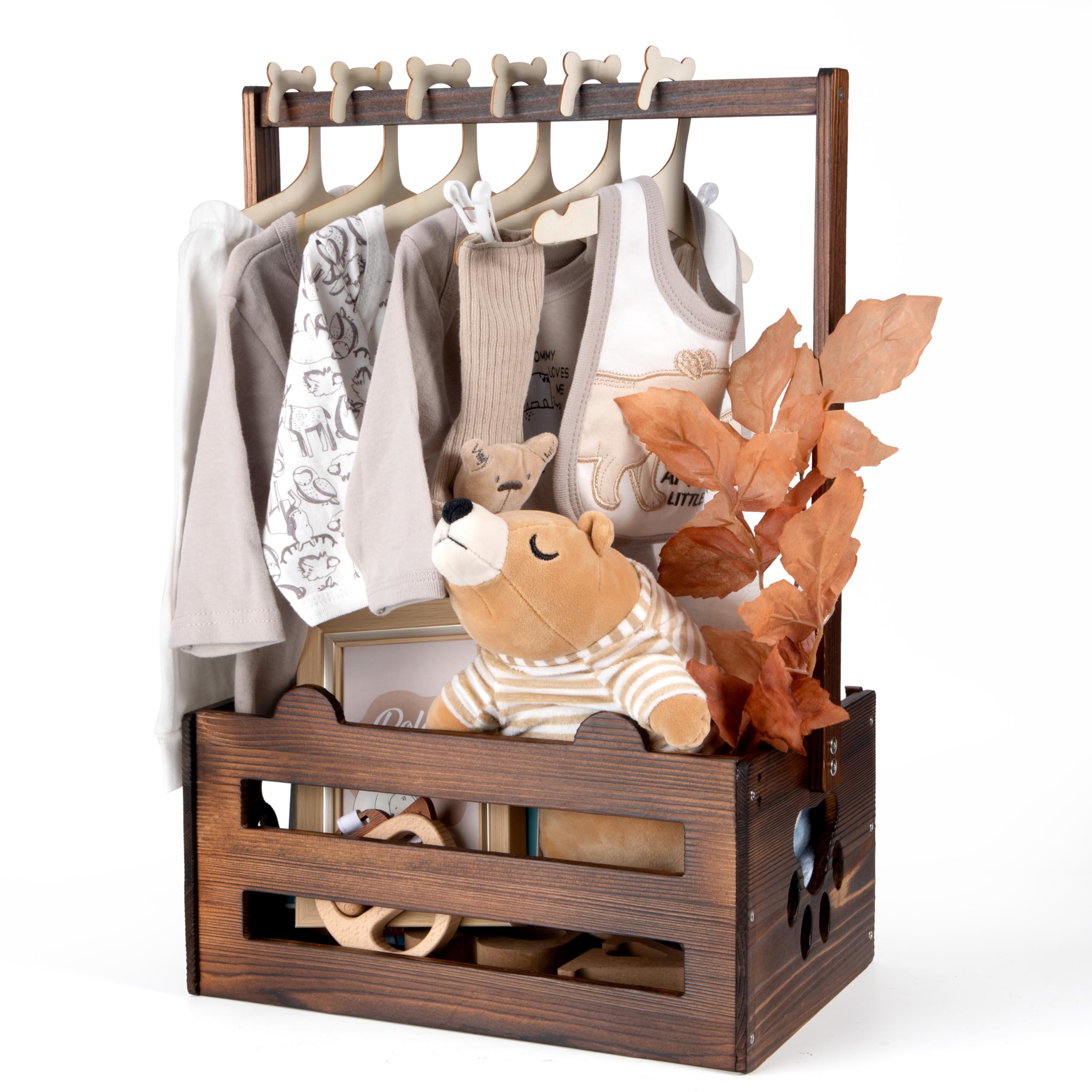 **GiftAmaz Brown Wooden Baby Storage Crate with Handle - Baby Shower Gift Basket for Newborn Boys & Girls, Pregnancy Welcome Box for New Parents - Perfect for Nursery Organization & Baby Shower Gifts**